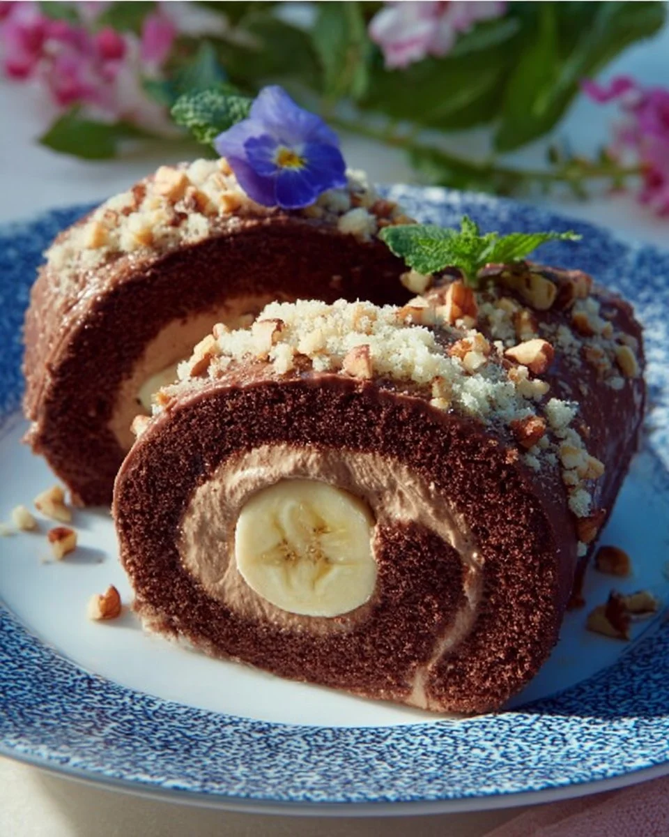 Köstliche Schokoladenroulade auf einem Teller serviert