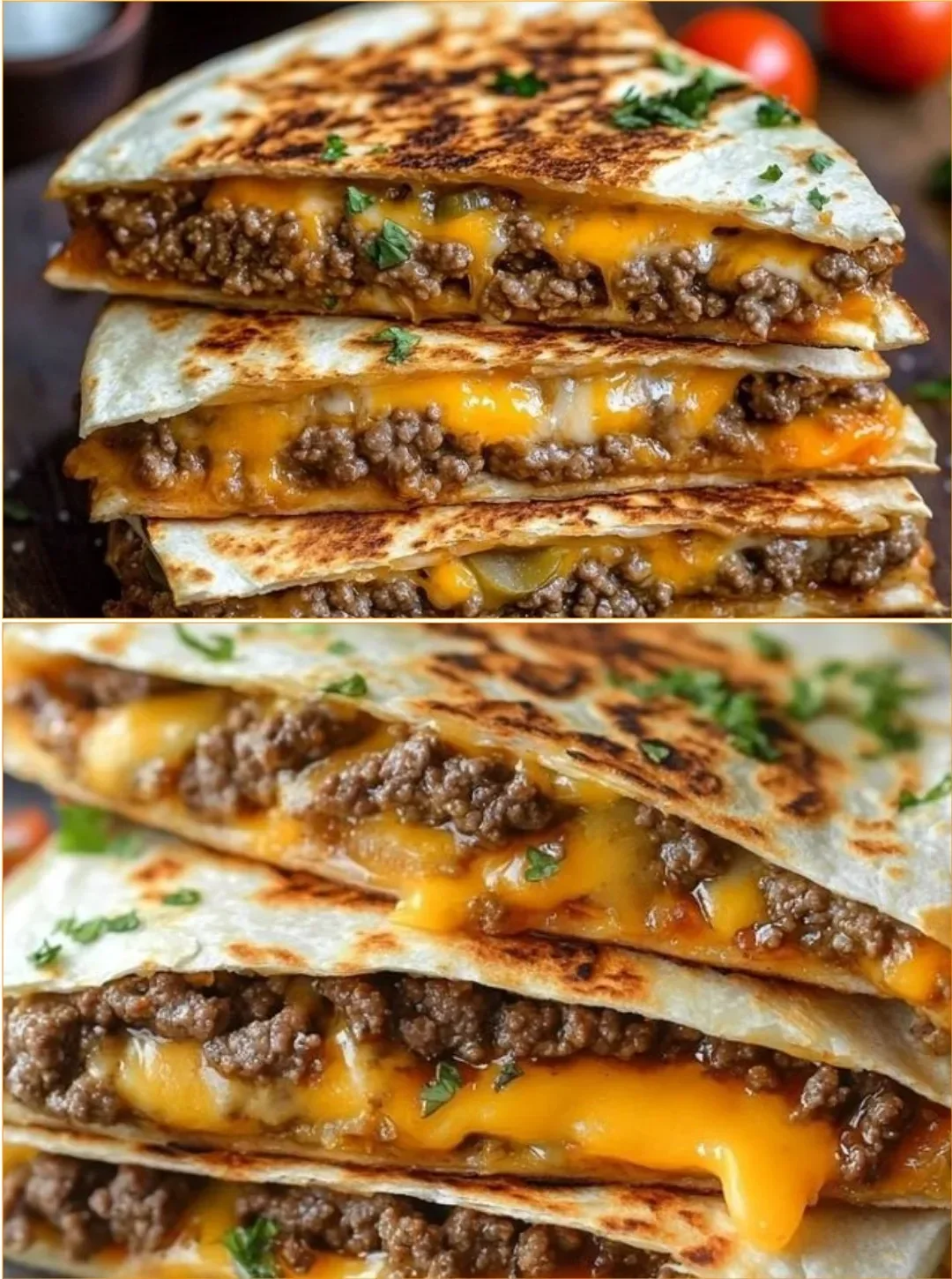 Leckere Smashburger Quesadillas mit Käse und frischen Zutaten