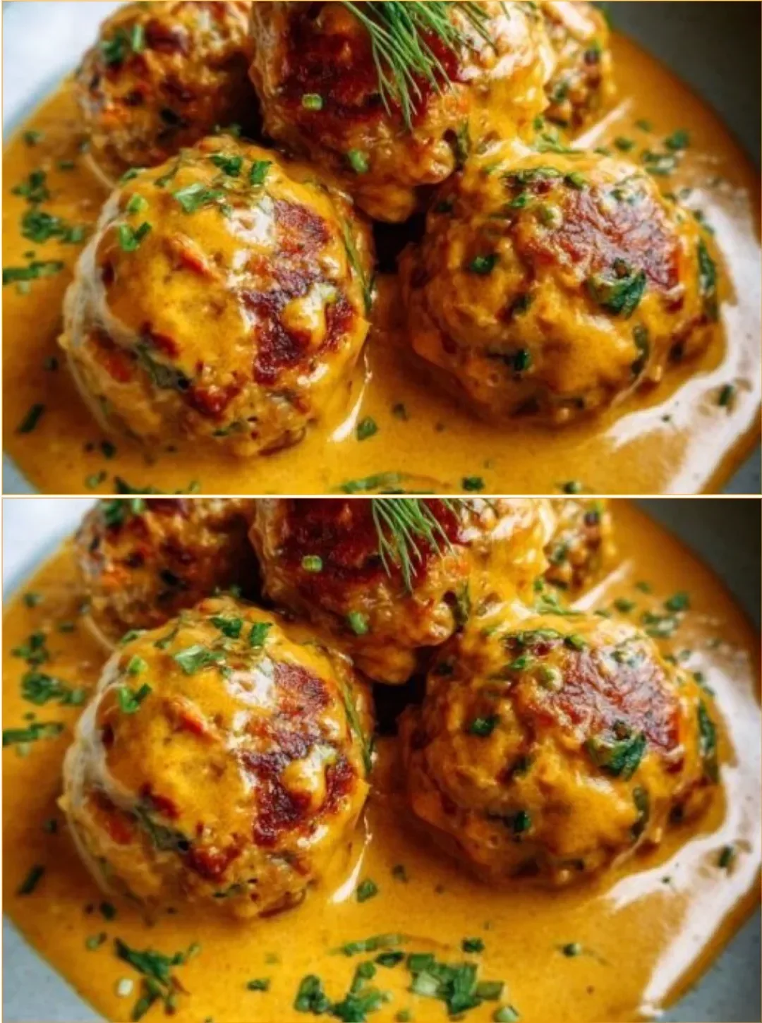Vegane Linsenknödel serviert in cremiger Curry-Sauce