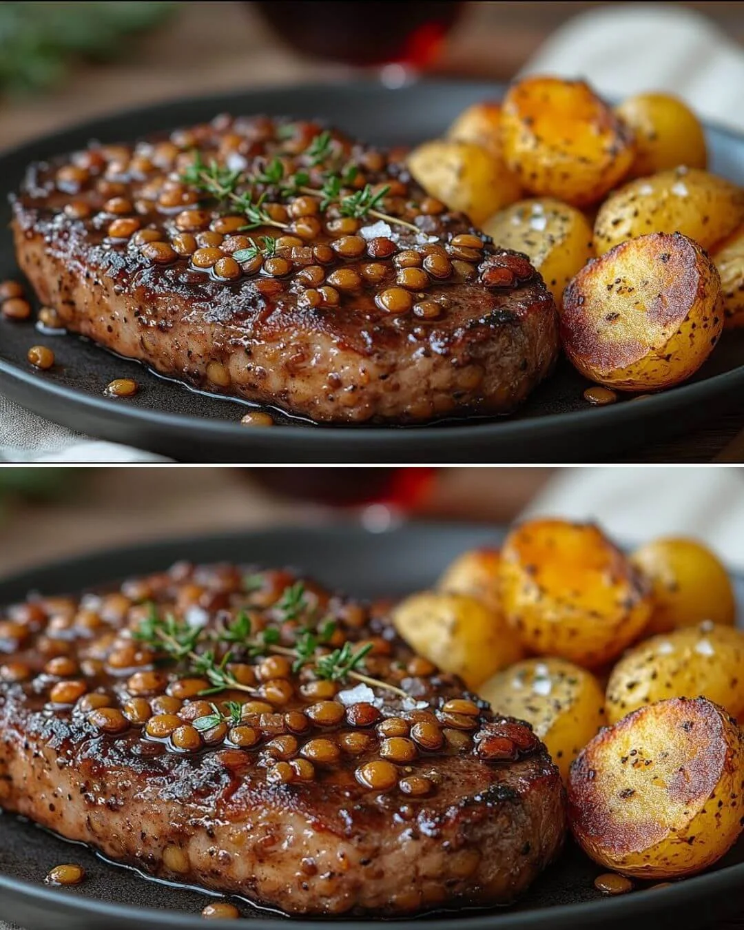 Vegane Linsensteaks auf einem Teller mit frischem Gemüse