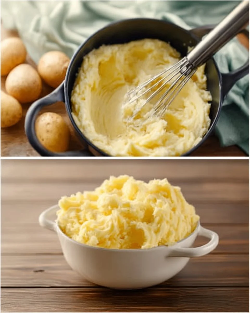 Aufgewärmtes Kartoffelpüree in einer Schüssel mit Kräutern garniert
