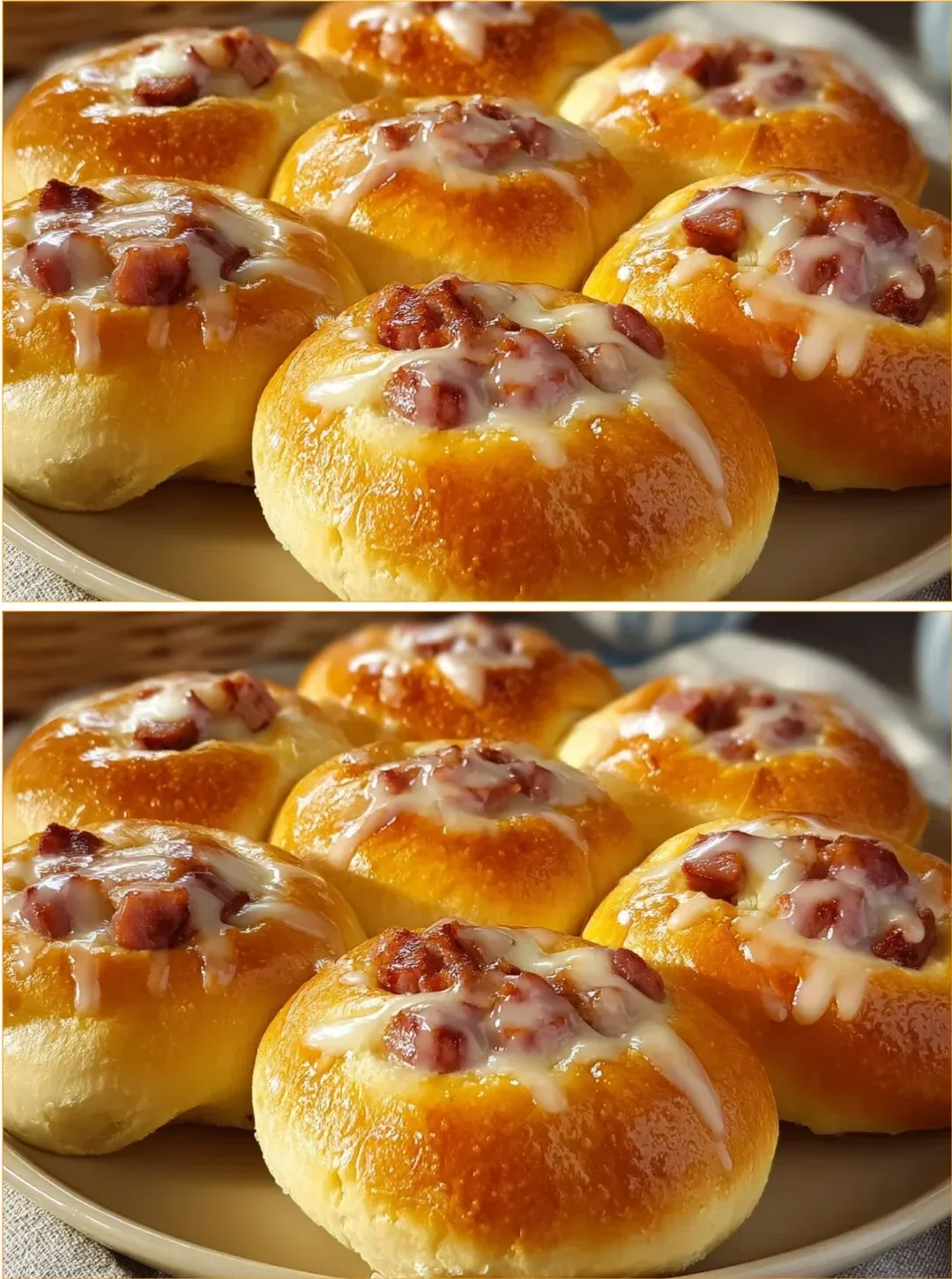 Leckere Wurst-Pizza-Röllchen auf einem Teller angerichtet