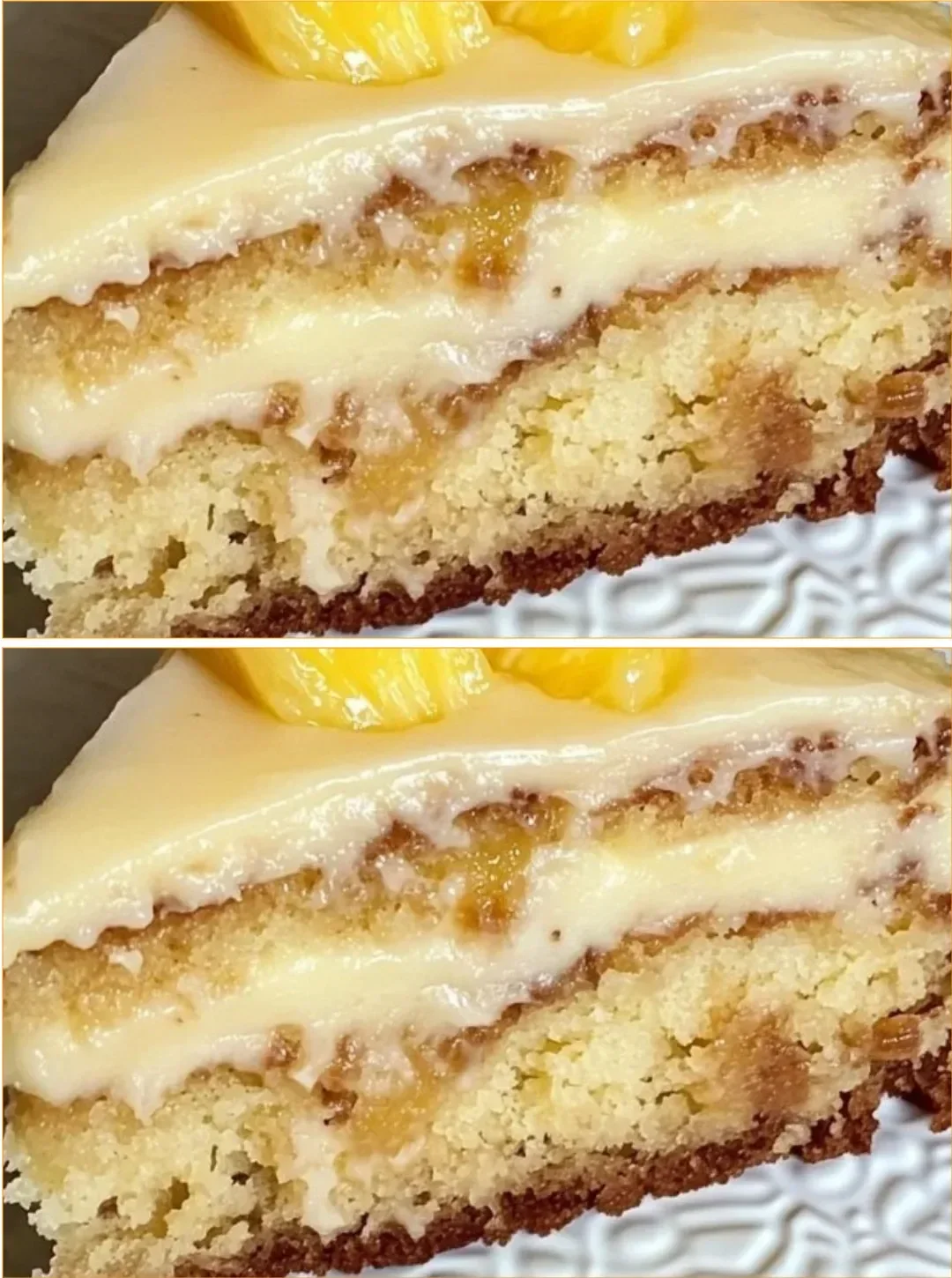 Slice of Ananas-Kokos-Kuchen with pineapple and coconut topping