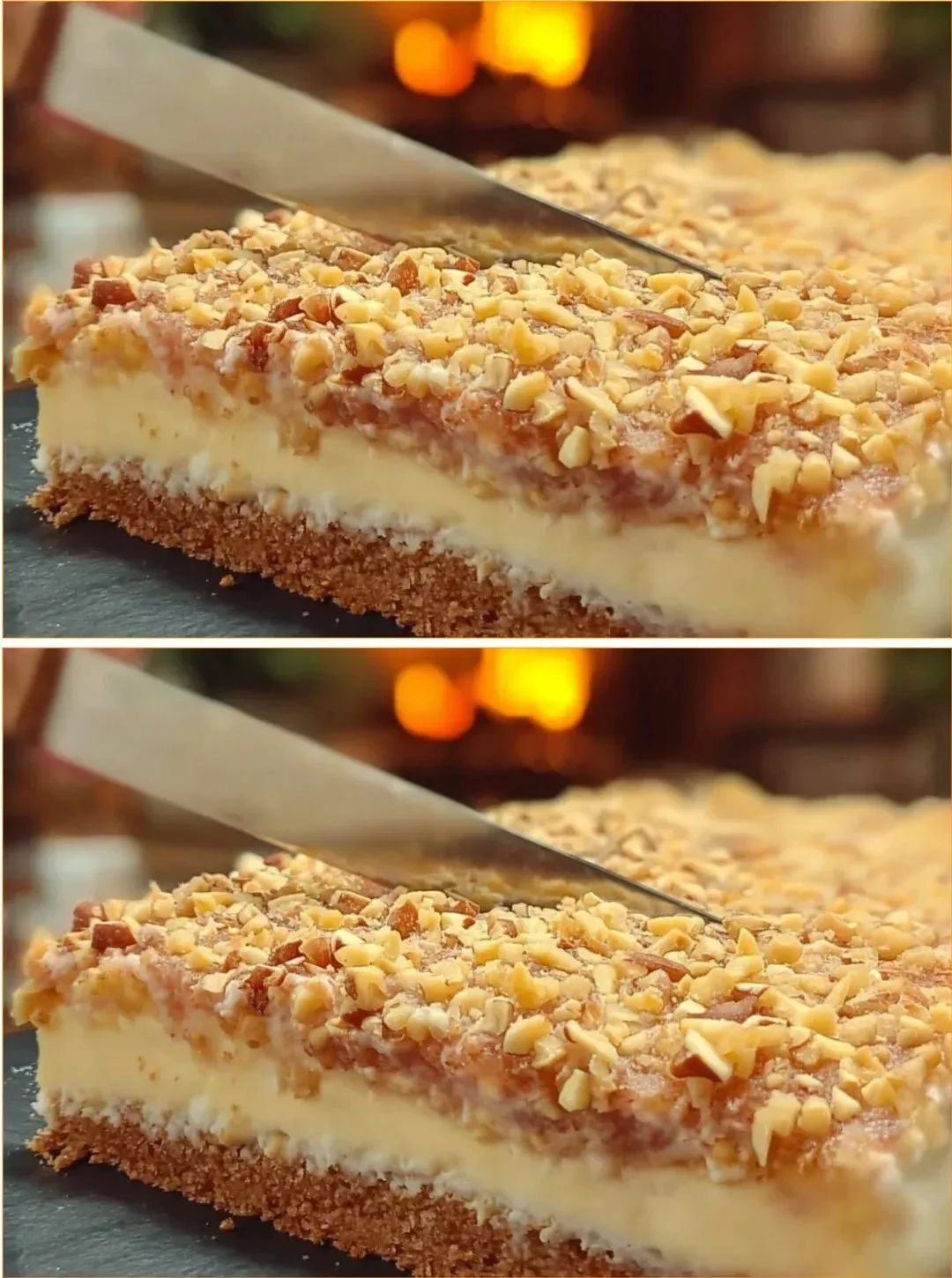 Apfelkuchen mit Sahne auf einem Teller serviert