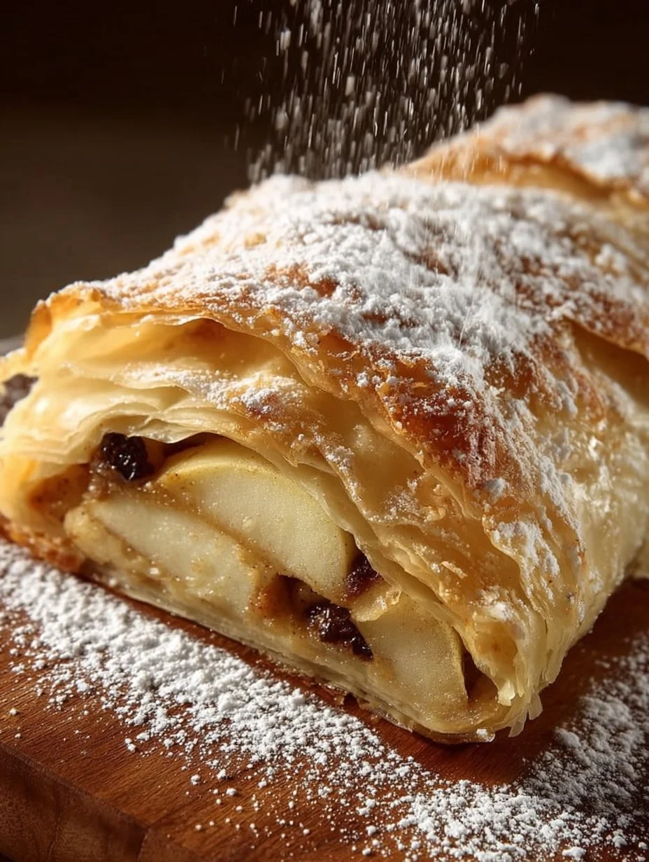 Authentischer Apfel Strudel frisch gebacken mit Äpfeln und Zimt