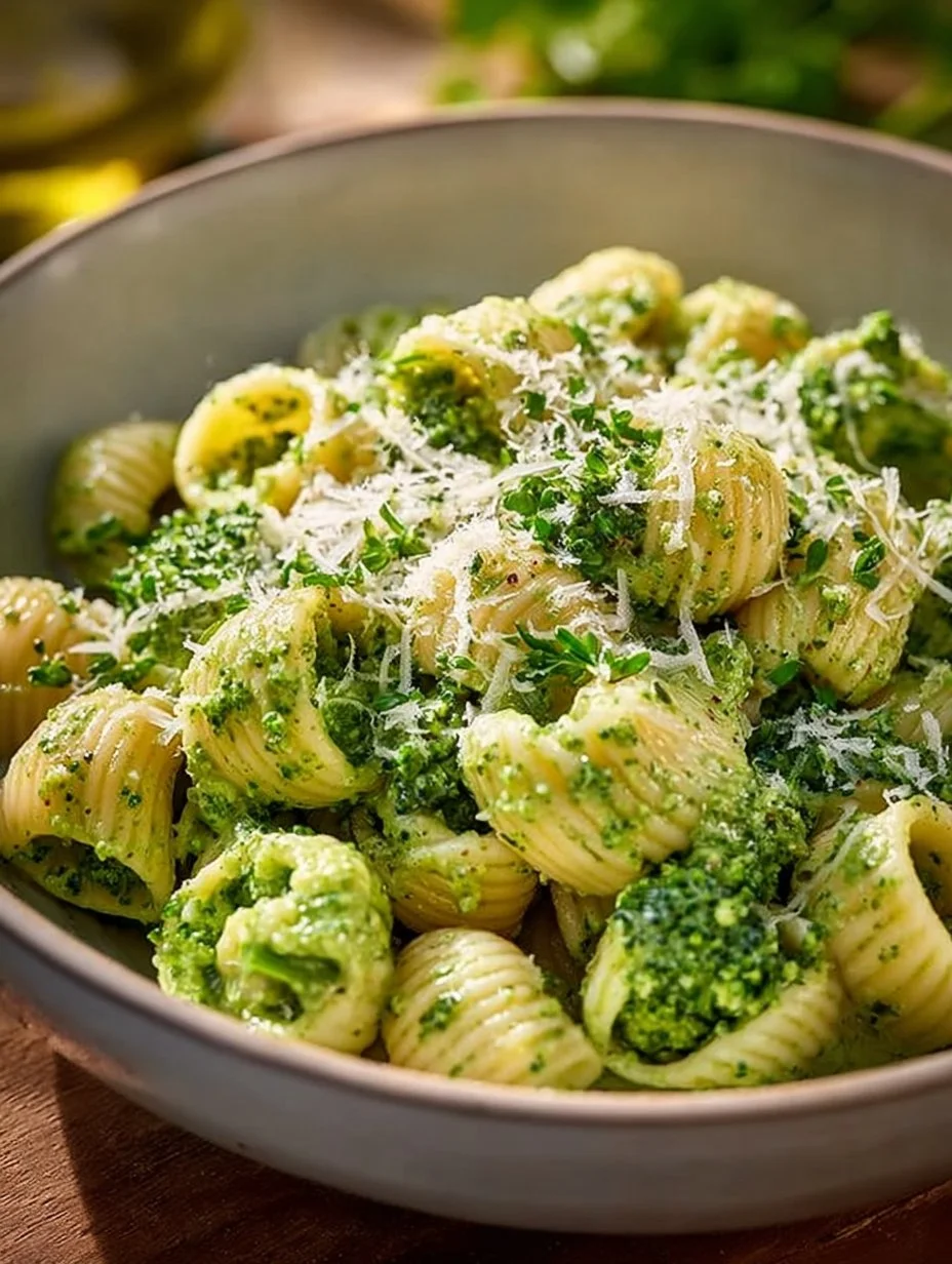 Gesunde Brokkoli-Pasta serviert mit frischem Gemüse und Parmesan