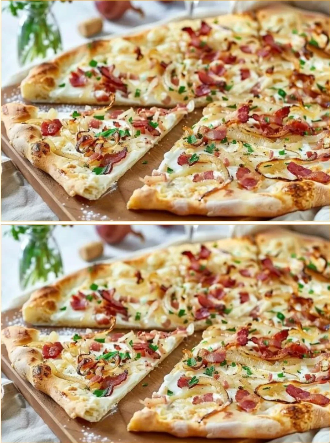 Einfacher Flammkuchen mit frischen Zutaten und knusprigem Boden