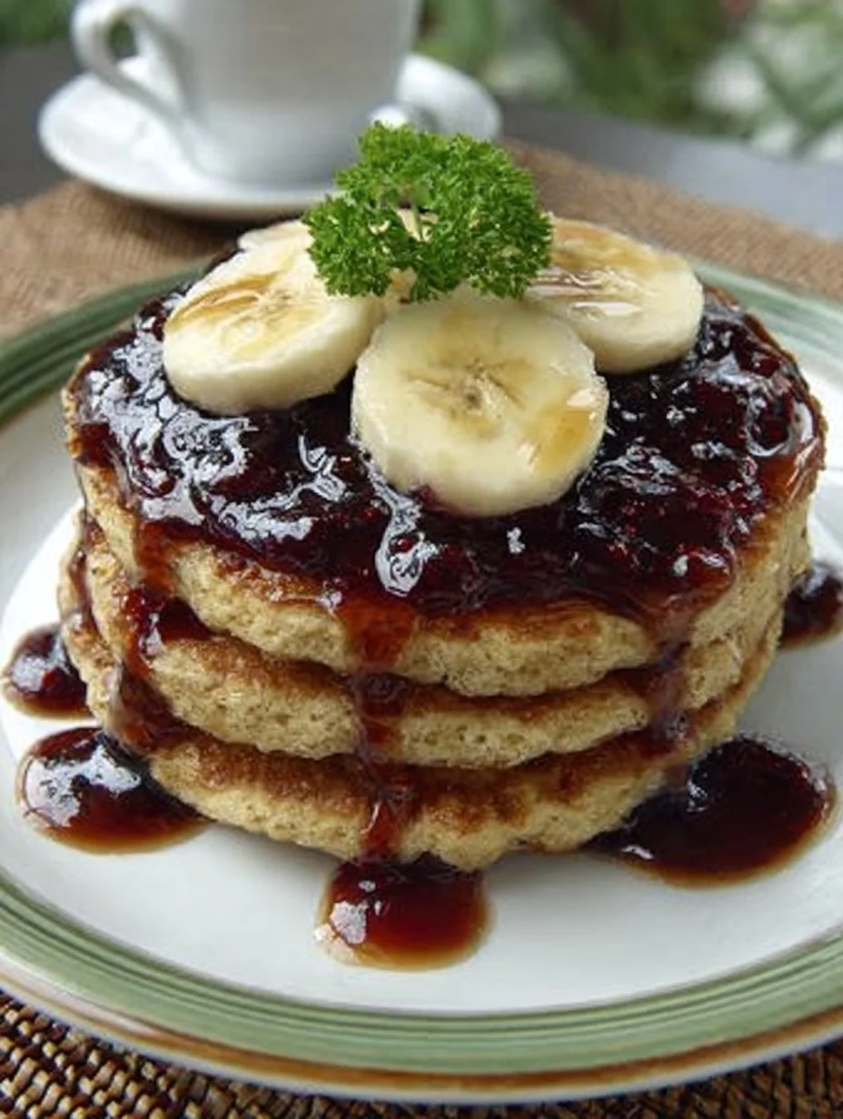 Erdnussbutter-Jelly-Haferflocken-Pfannkuchen auf einem Teller