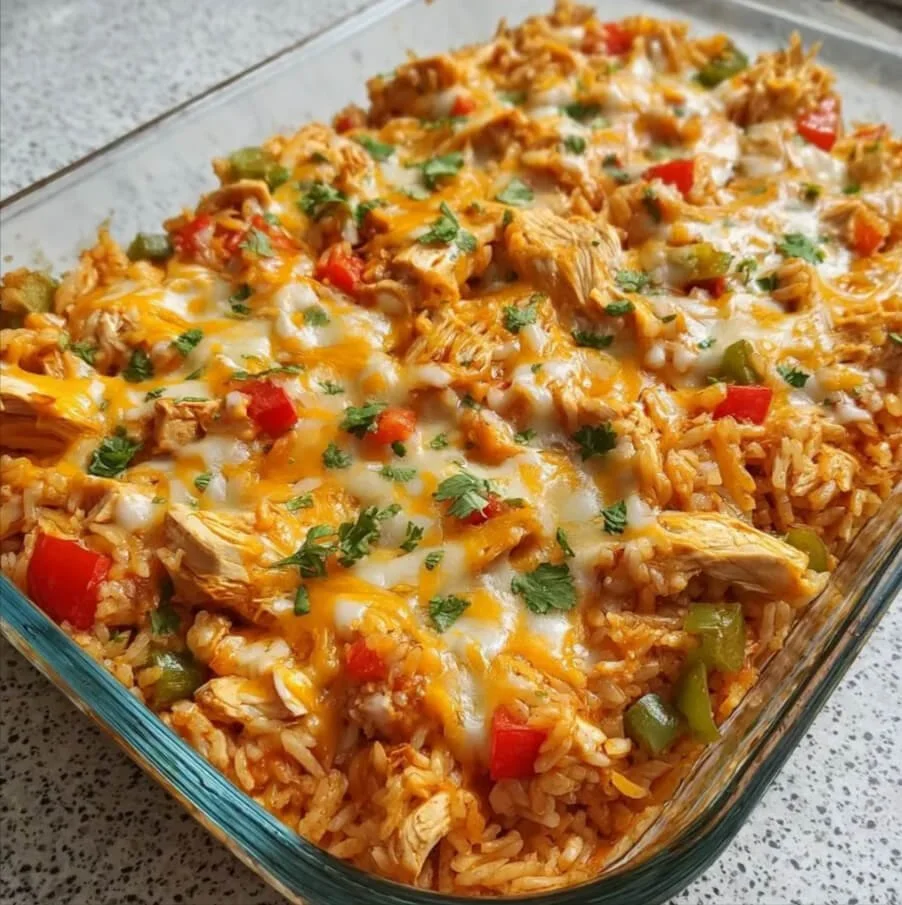 Fajita-Hühnchenauflauf mit buntem Gemüse und Käse überbacken