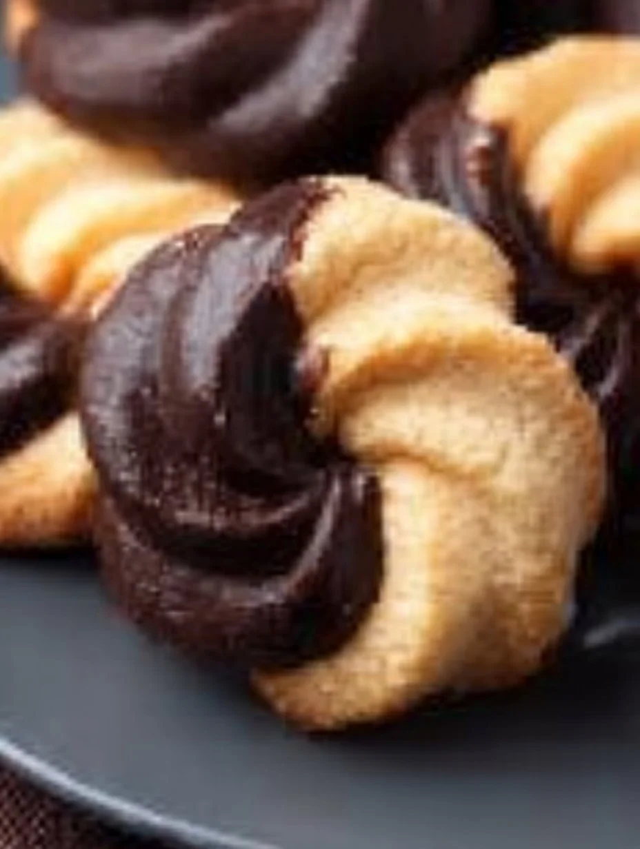 Zartes Butter Spritzgebäck auf einem Teller, frisch gebacken und dekoriert.