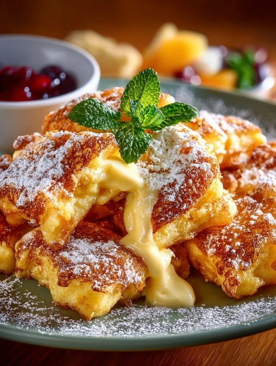 Fluffiger Kaiserschmarrn serviert mit Puderzucker und Apfelmus