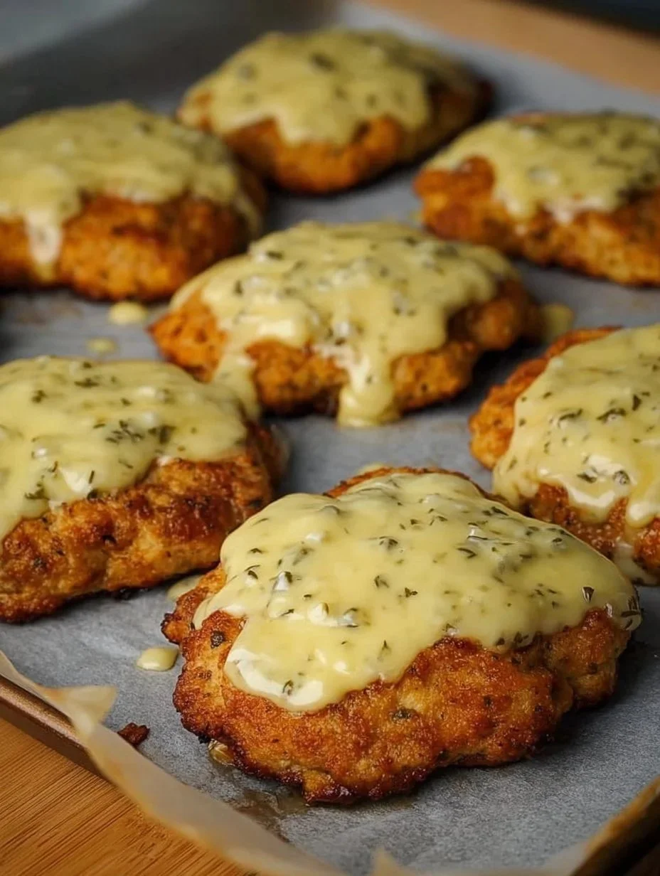 Gebratene Hähnchenfilets mit Käse und frischen Gurken auf einem Teller.