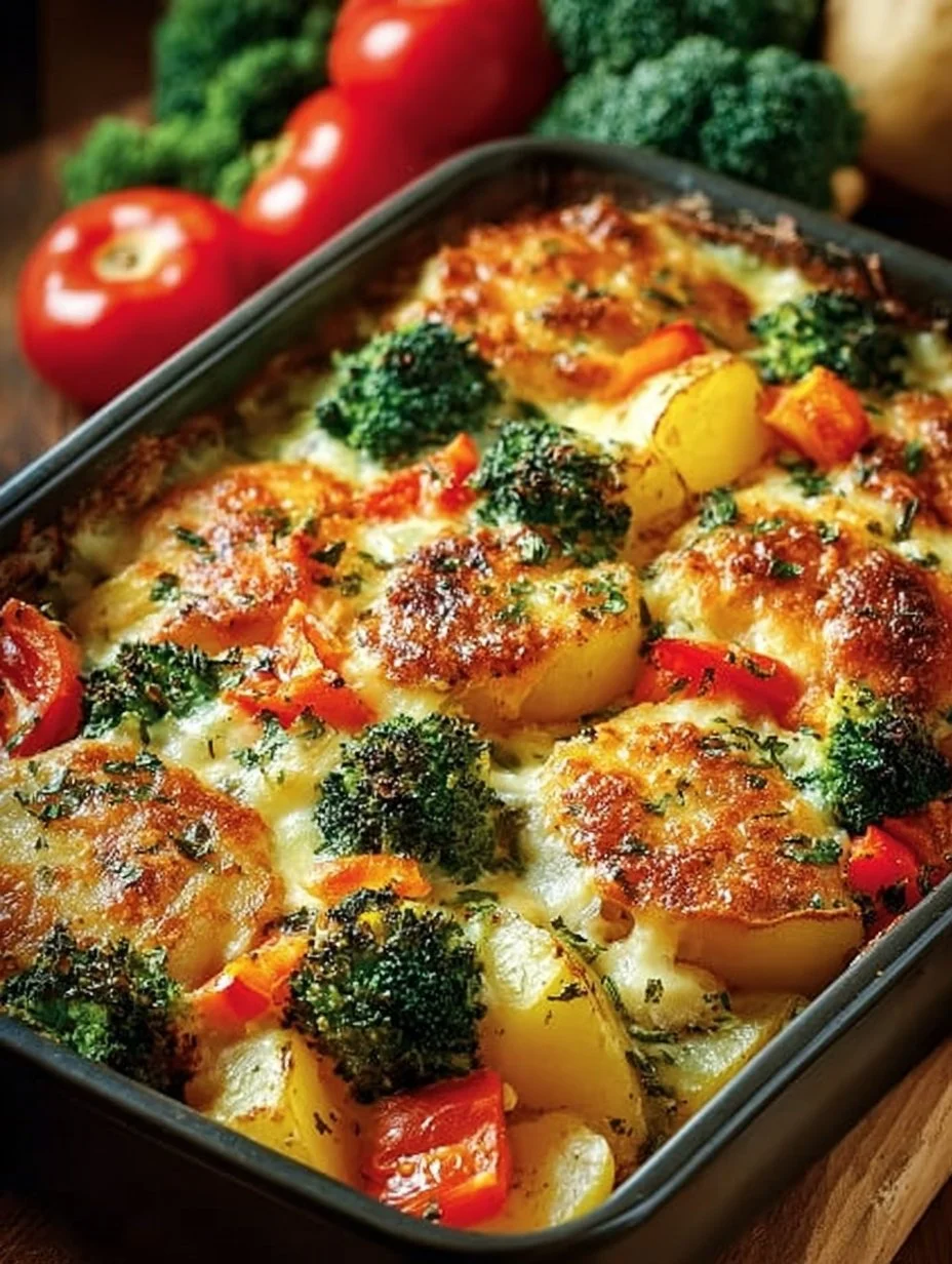 Bunt Gemüseauflauf mit frischem Gemüse und Käse überbacken