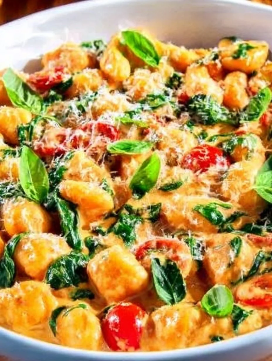 Leckere Gnocchi-Pfanne mit frischem Gemüse und Kräutern zubereitet.