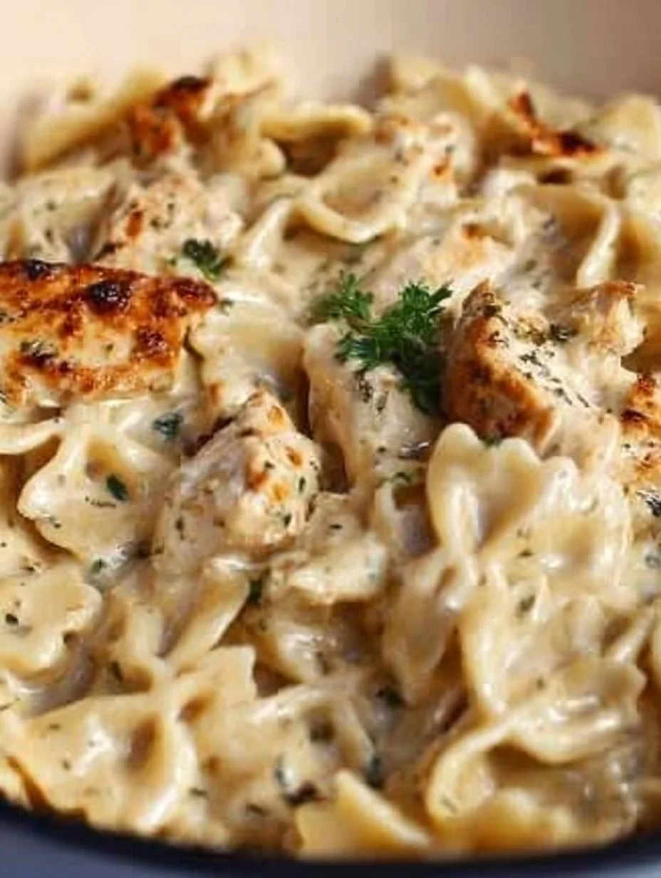 Hähnchen-Nudeln mit Knoblauch und Parmesan in einer leckeren Soße