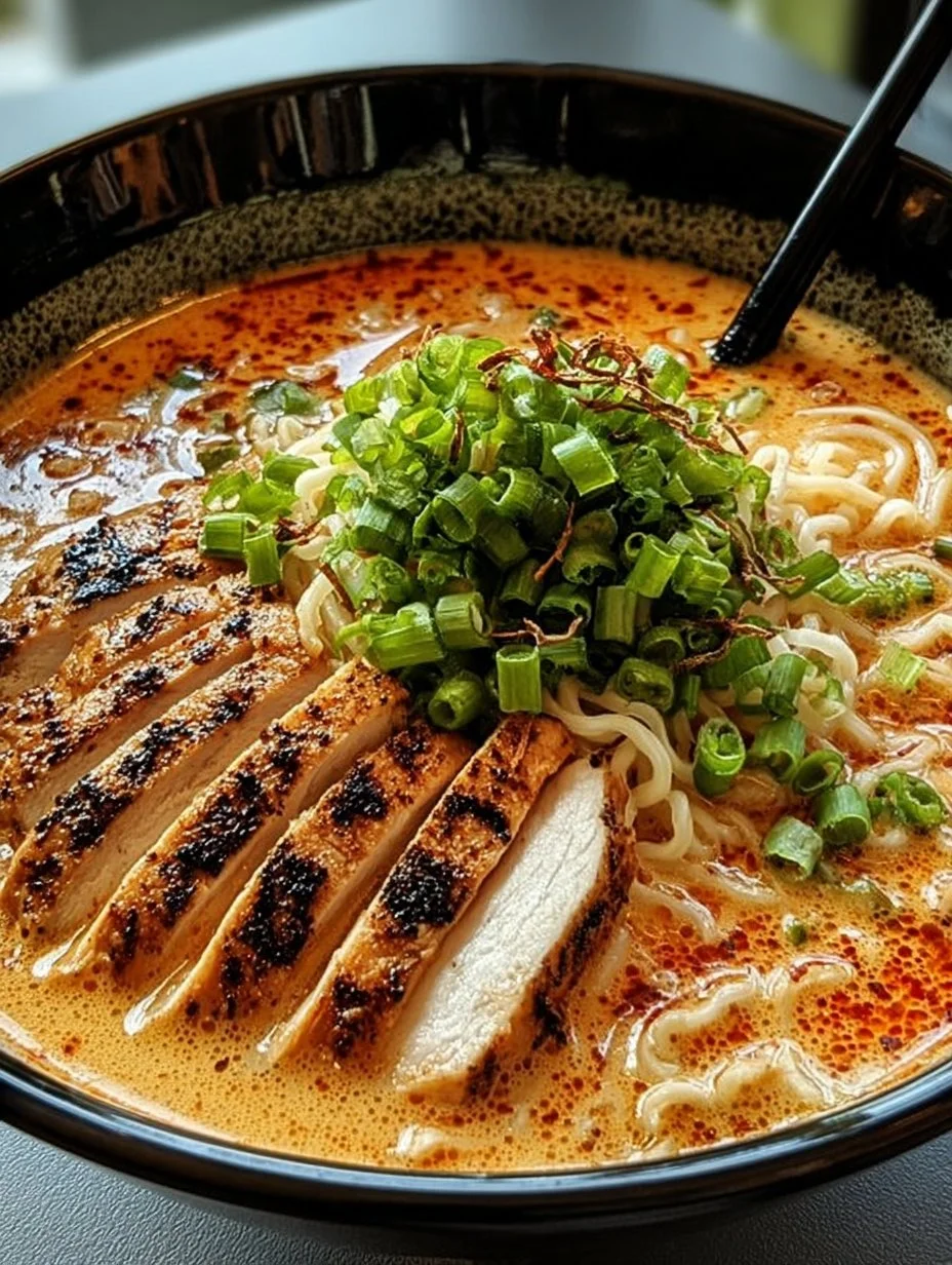 Leckeres Hähnchen Ramen im Heirate Mich Stil serviert in einer Schüssel.