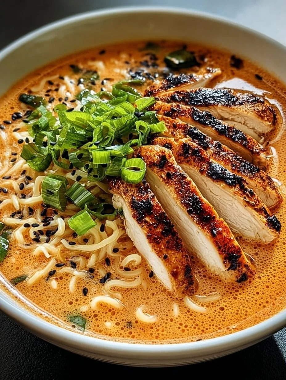 Heirate Mich Hähnchen Ramen - leckere Nudelsuppe mit zartem Hähnchen und frischen Zutaten.