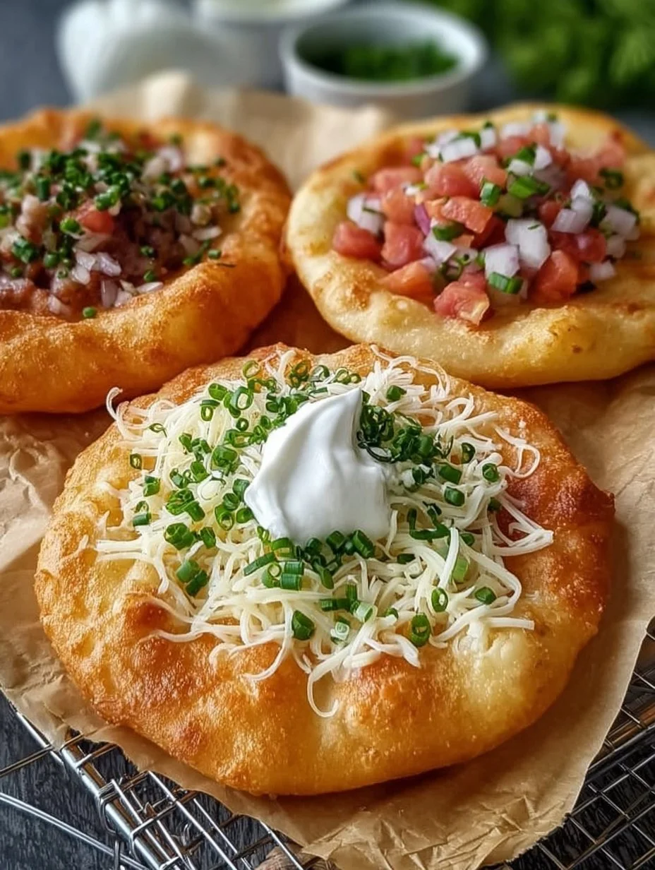 Heißluftfritteuse Langos frisch zubereitet und serviert