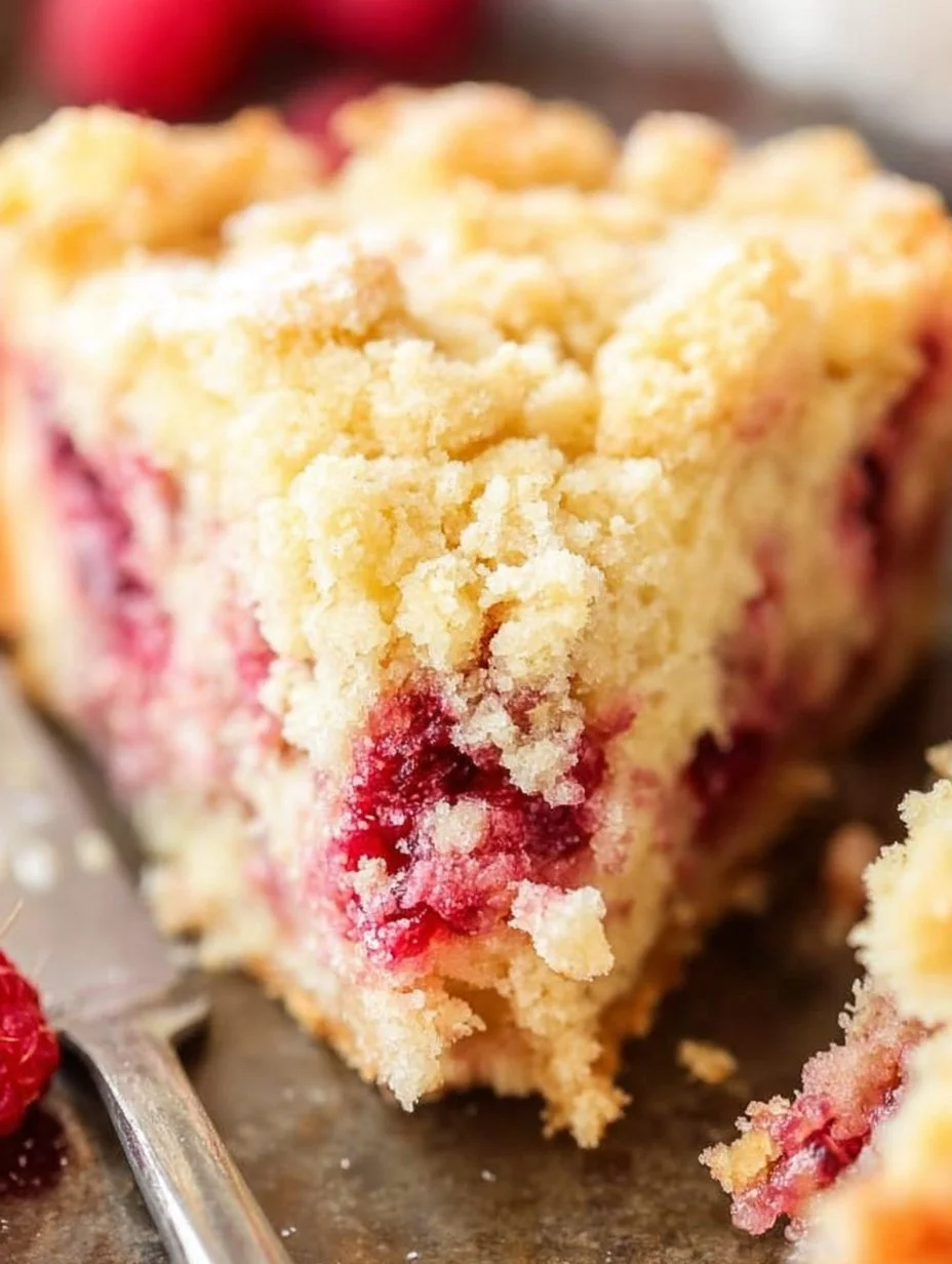 Himbeer-Kaffeekuchen auf einem Teller mit frischen Himbeeren