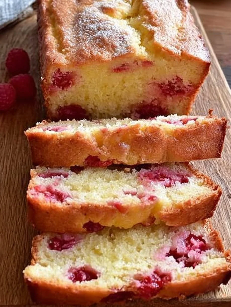 Himbeer-Zitronen-Laibkuchen mit frischen Himbeeren und Zitronen
