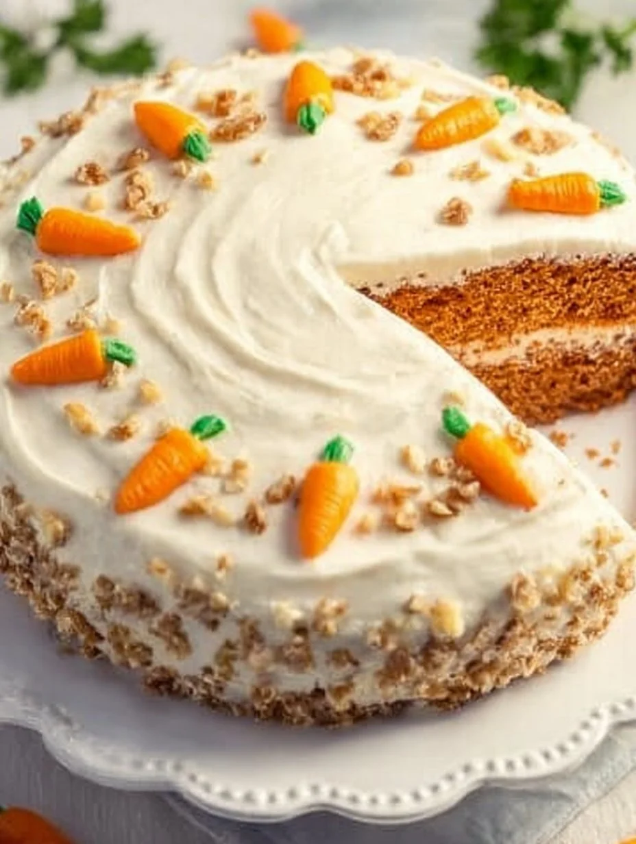 Karottenkuchen mit Frischkäse-Frosting auf einem Teller präsentiert