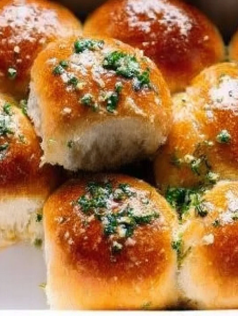 Frisch gebackene Knoblauchbrotrollen mit Kräutern und Butter