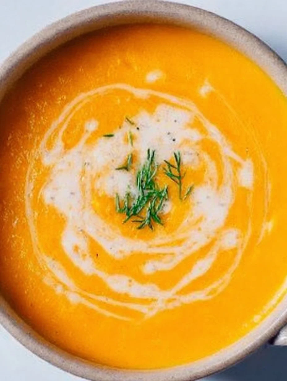 Kürbissuppe mit Kokosmilch und Ingwer in einer Schüssel serviert