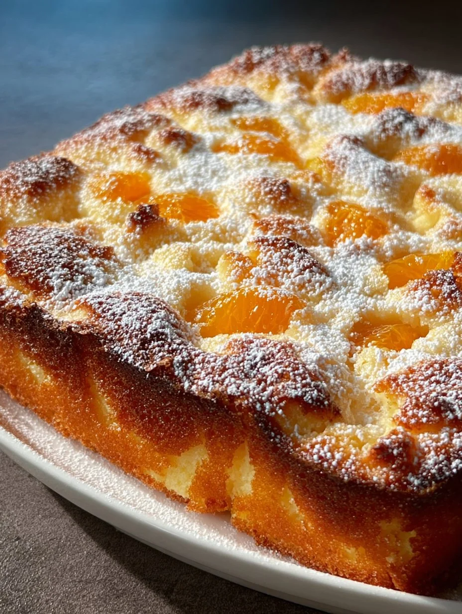 Leckere Mandarinen Pudding Kuchen mit frischen Mandarinen und Vanillepudding.