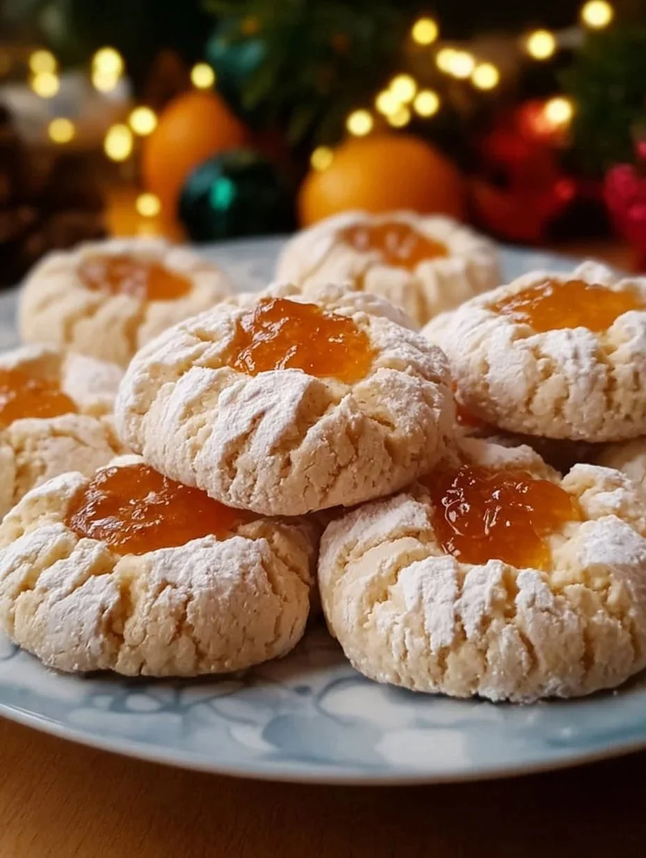 Mandellikekse mit Orange und Marmelade auf einem Teller serviert