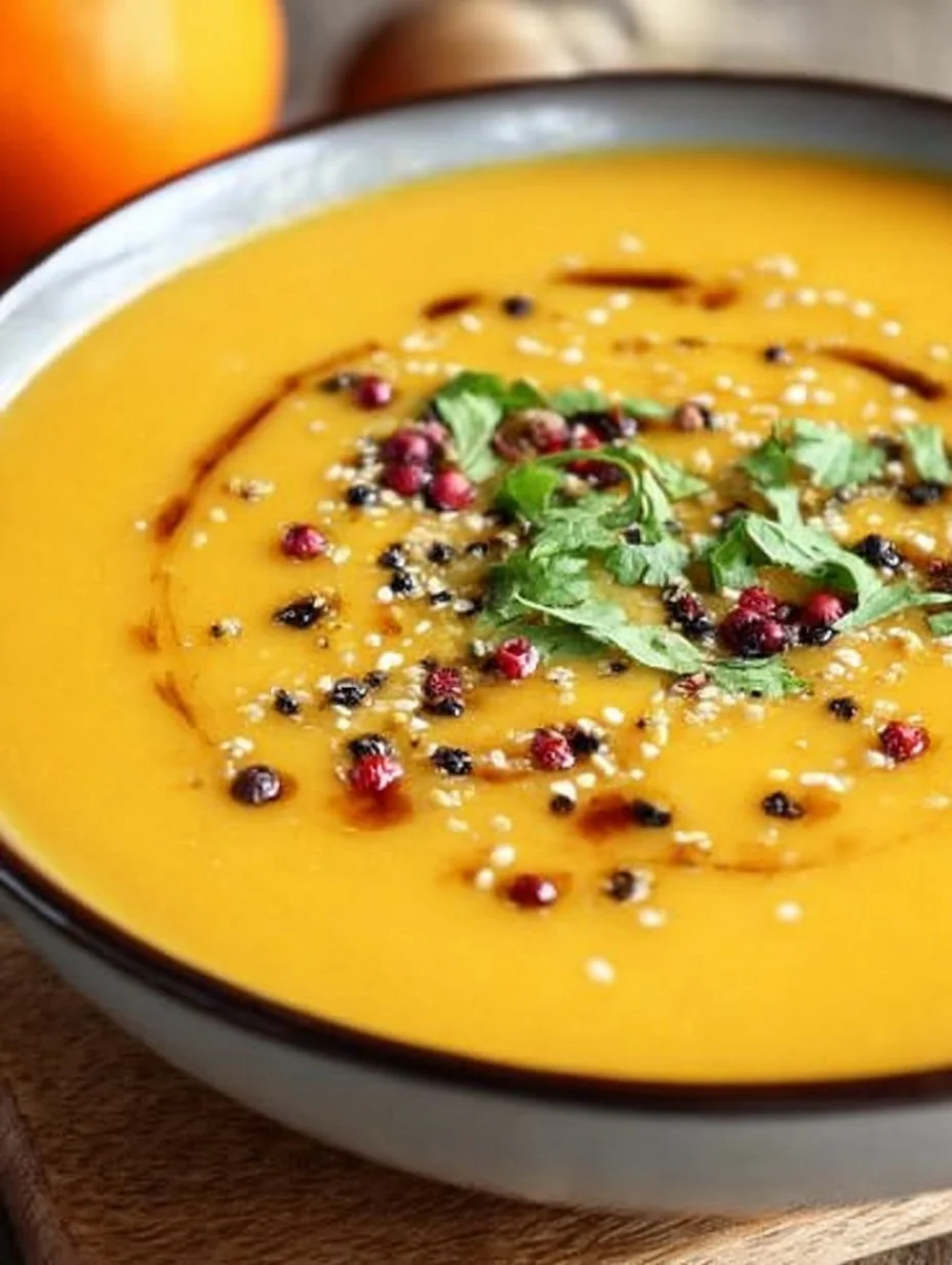 Omas Kürbissuppe mit Kokosmilch und Ingwer, serviert in einer Schüssel