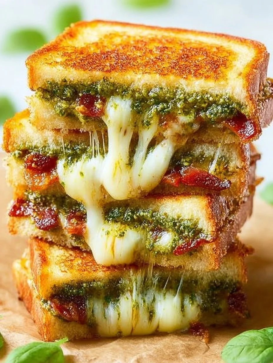 Pesto-Toast mit Käse auf einem Holzbrett serviert