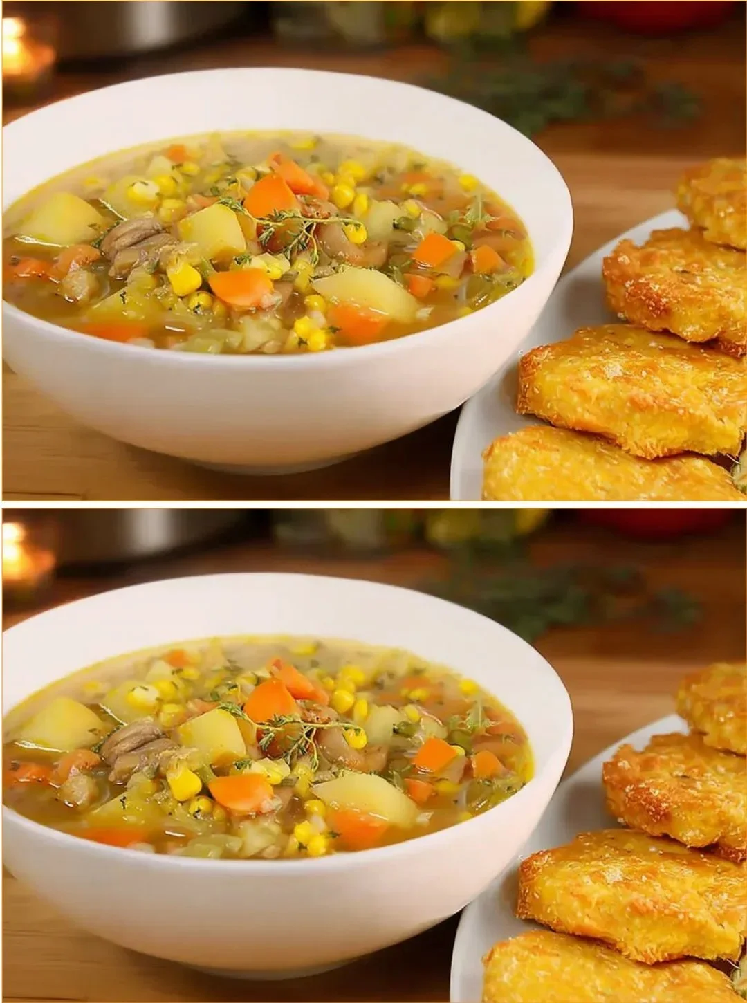 Eine Schüssel Pilzsuppe mit Vermicelli, garniert mit frischen Kräutern.