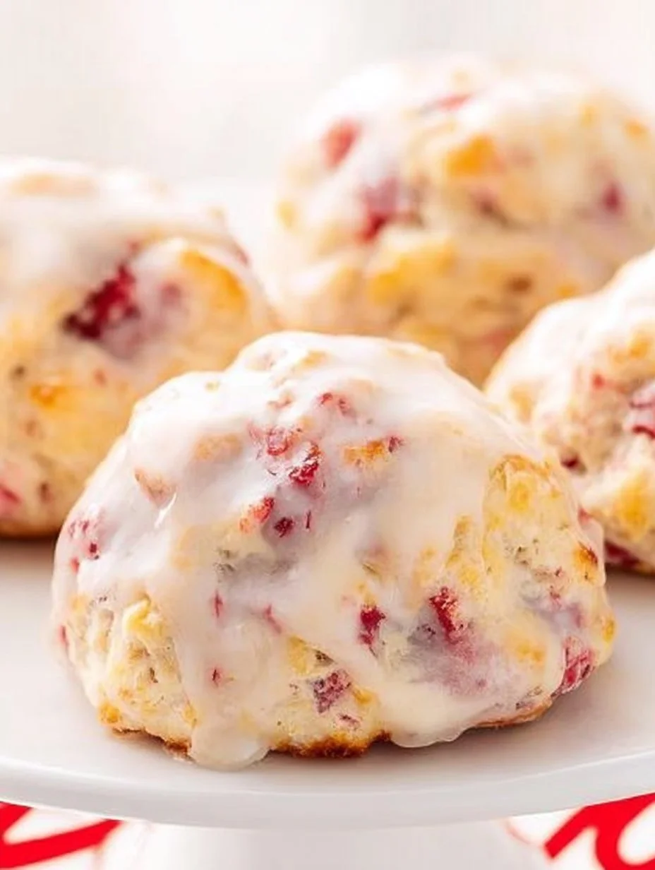 Frisch gebackene Zitronen-Himbeer-Scones auf einem Teller