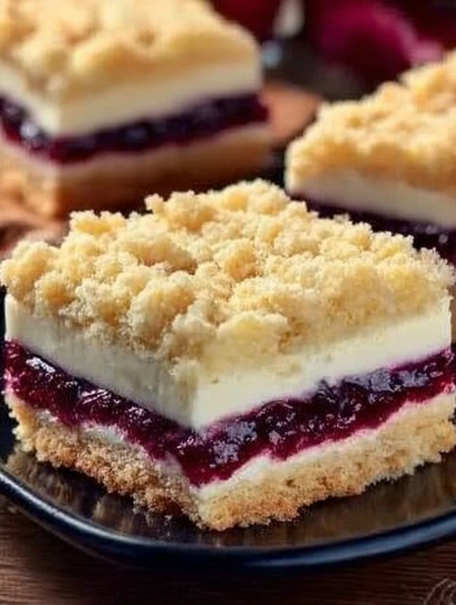 Saftiger Käsekuchen mit Kirschen und Streuseln auf einem Teller