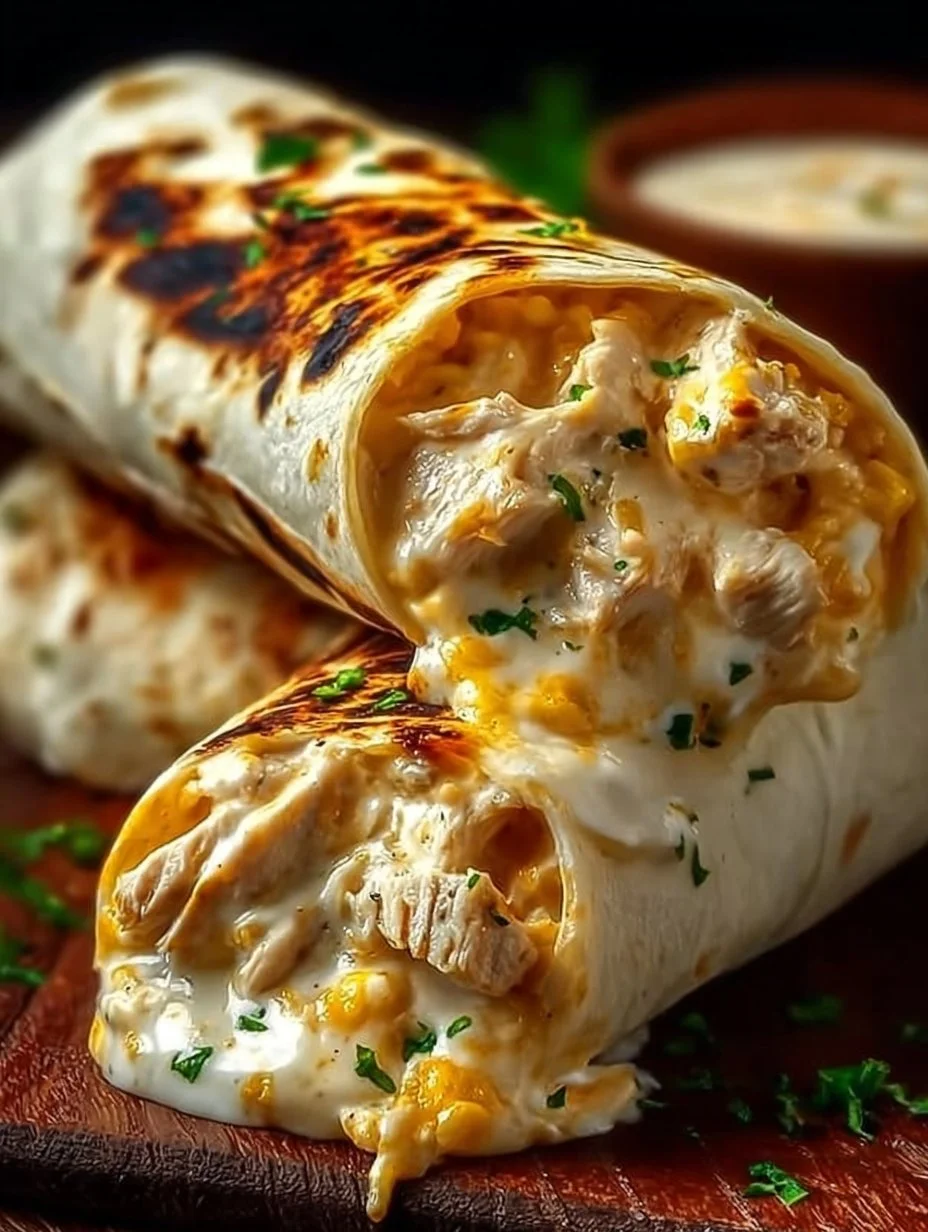 Schnelle Käse-Knoblauch-Hähnchen-Wraps auf einem Teller serviert