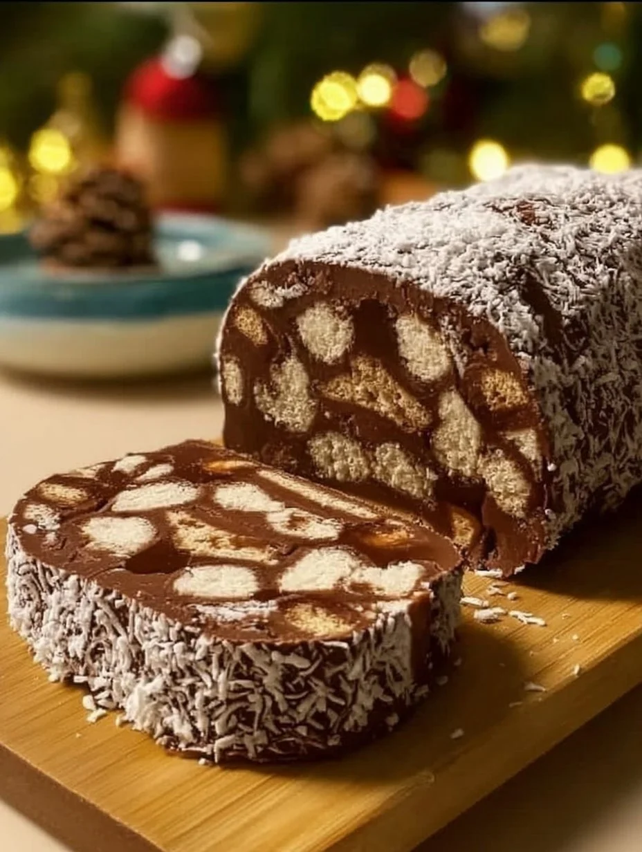 Schnelle Weihnachts-Schokoladenrolle mit Schokolade und festlichen Dekorationen