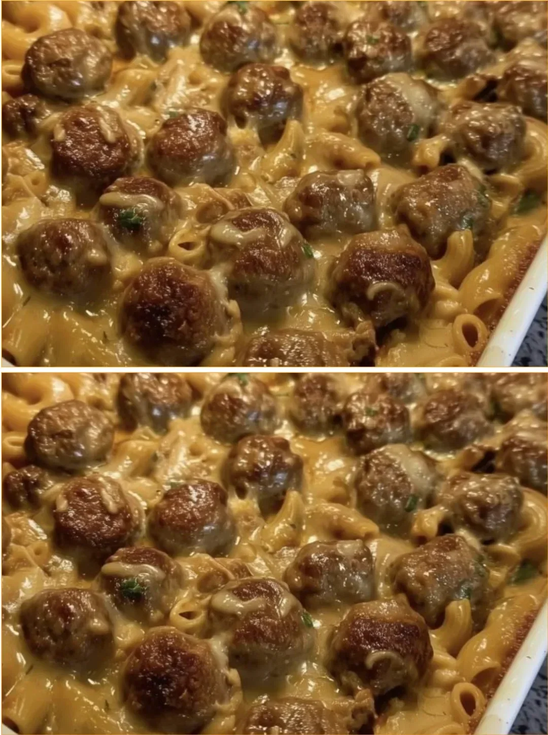 Schwedische Fleischbällchen Pasta Auflauf mit Käseschicht und frischen Zutaten