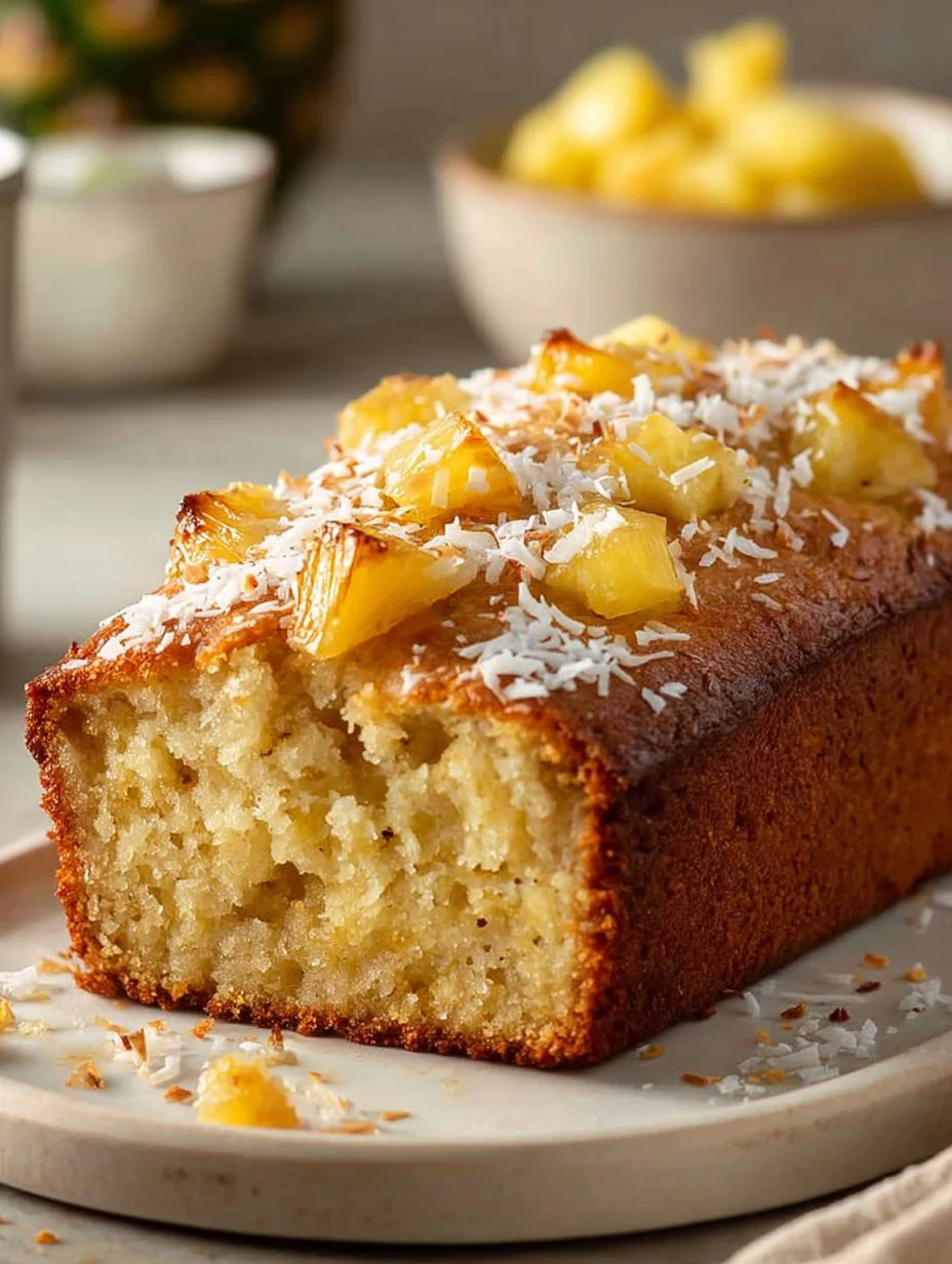 Tropisches Ananas-Kokos-Brot, frisch gebacken mit Ananas und Kokosnuss.
