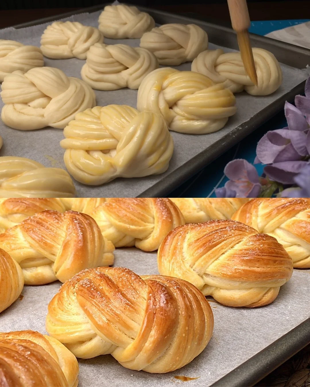 Frisch gebackene Vanillebrötchen auf einem Teller