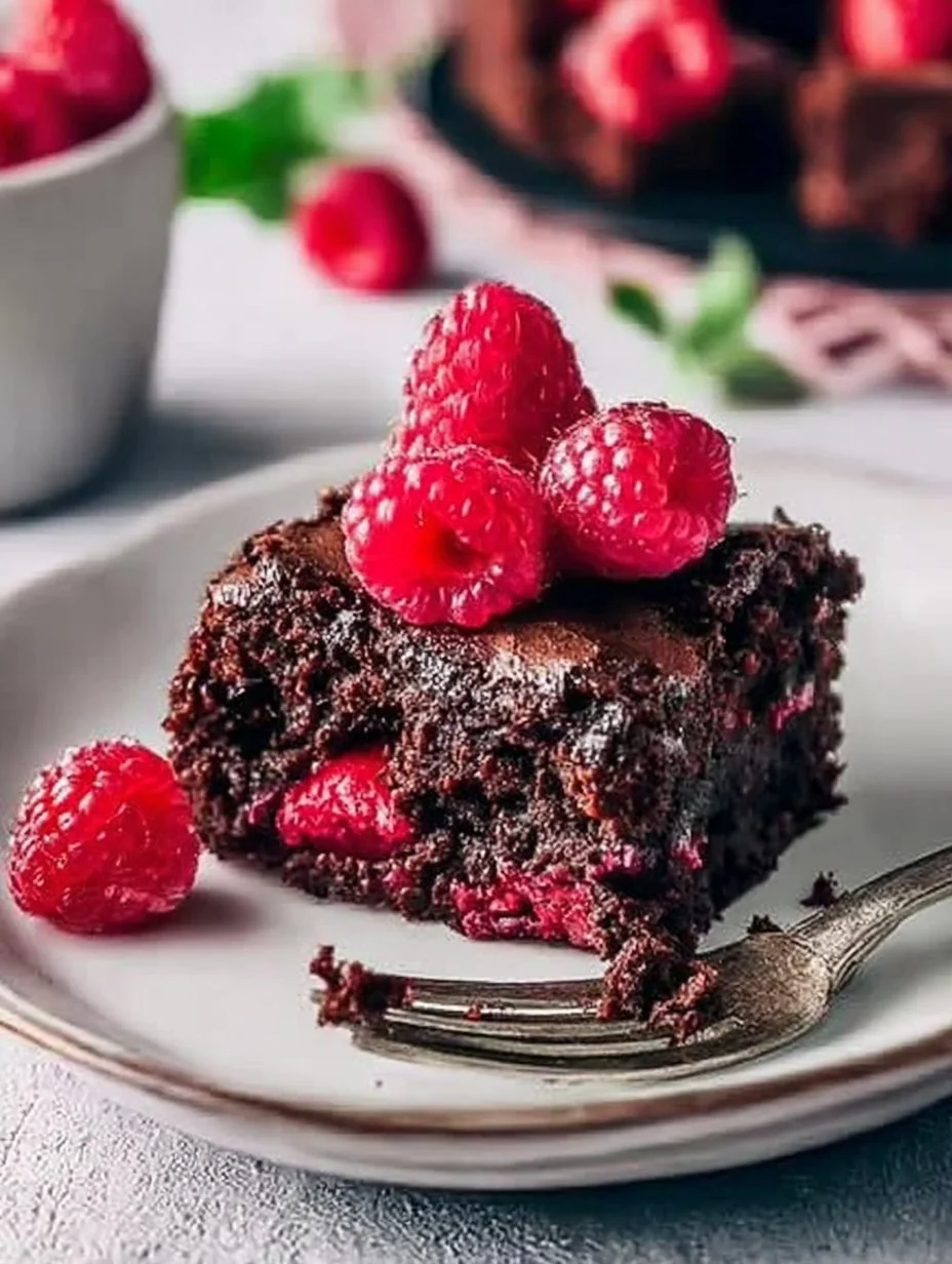 Vegane Himbeer-Brownies mit Schokolade und frischen Himbeeren