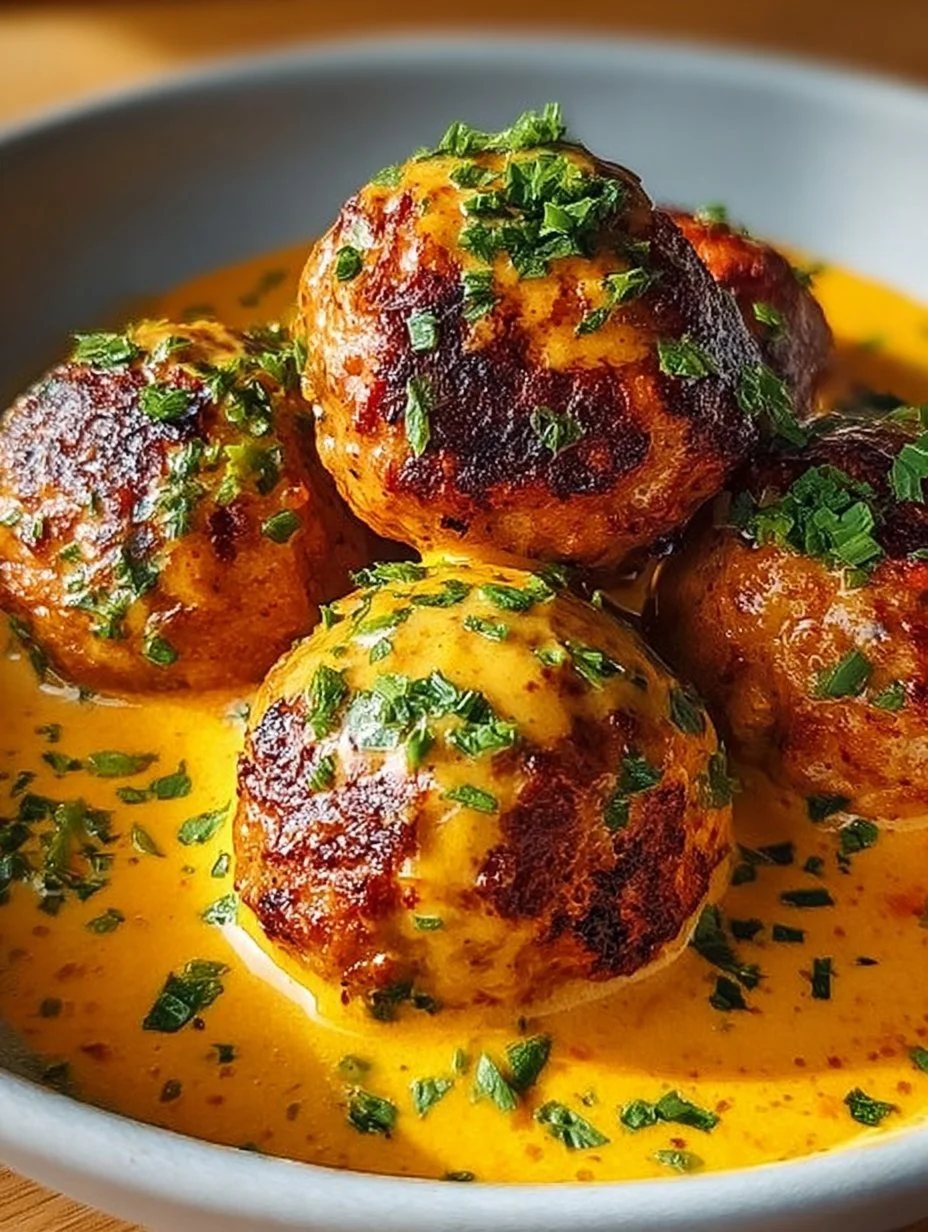 Vegane Linsenknödel in leckerer Curry-Sauce serviert