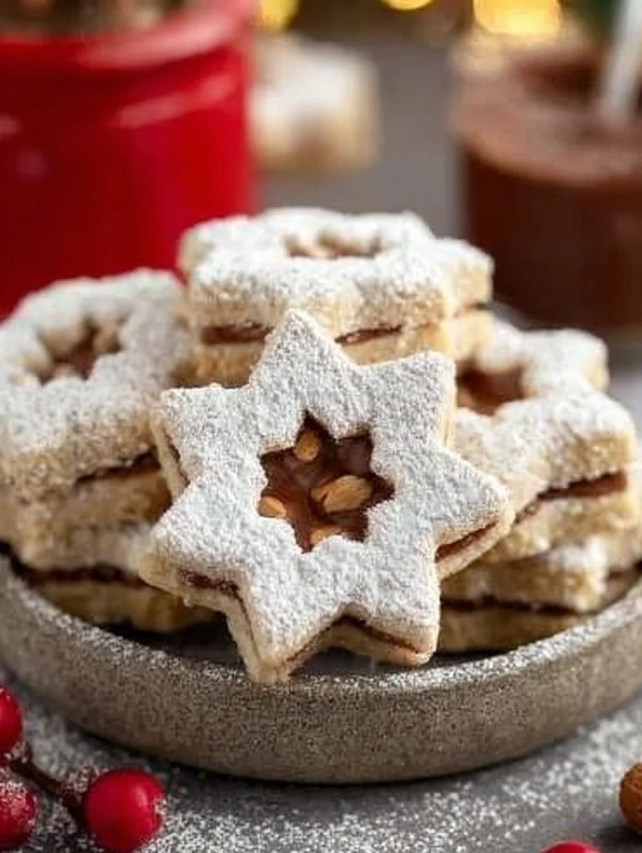 Weihnachtliche Nougat Sterne auf einem festlichen Teller