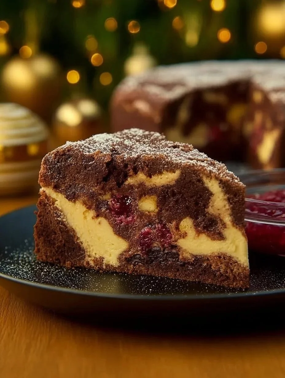 Weihnachtlicher marmorierter Wunderkuchen auf einem festlich gedeckten Tisch