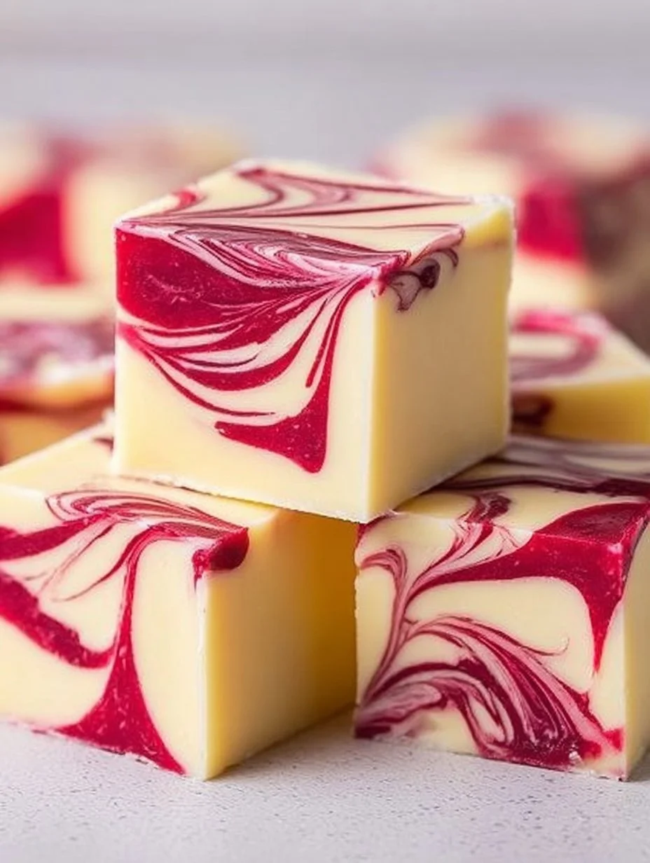 Weiße Schokoladen-Himbeer-Fudge mit Himbeeren und weißen Schokoladenstückchen