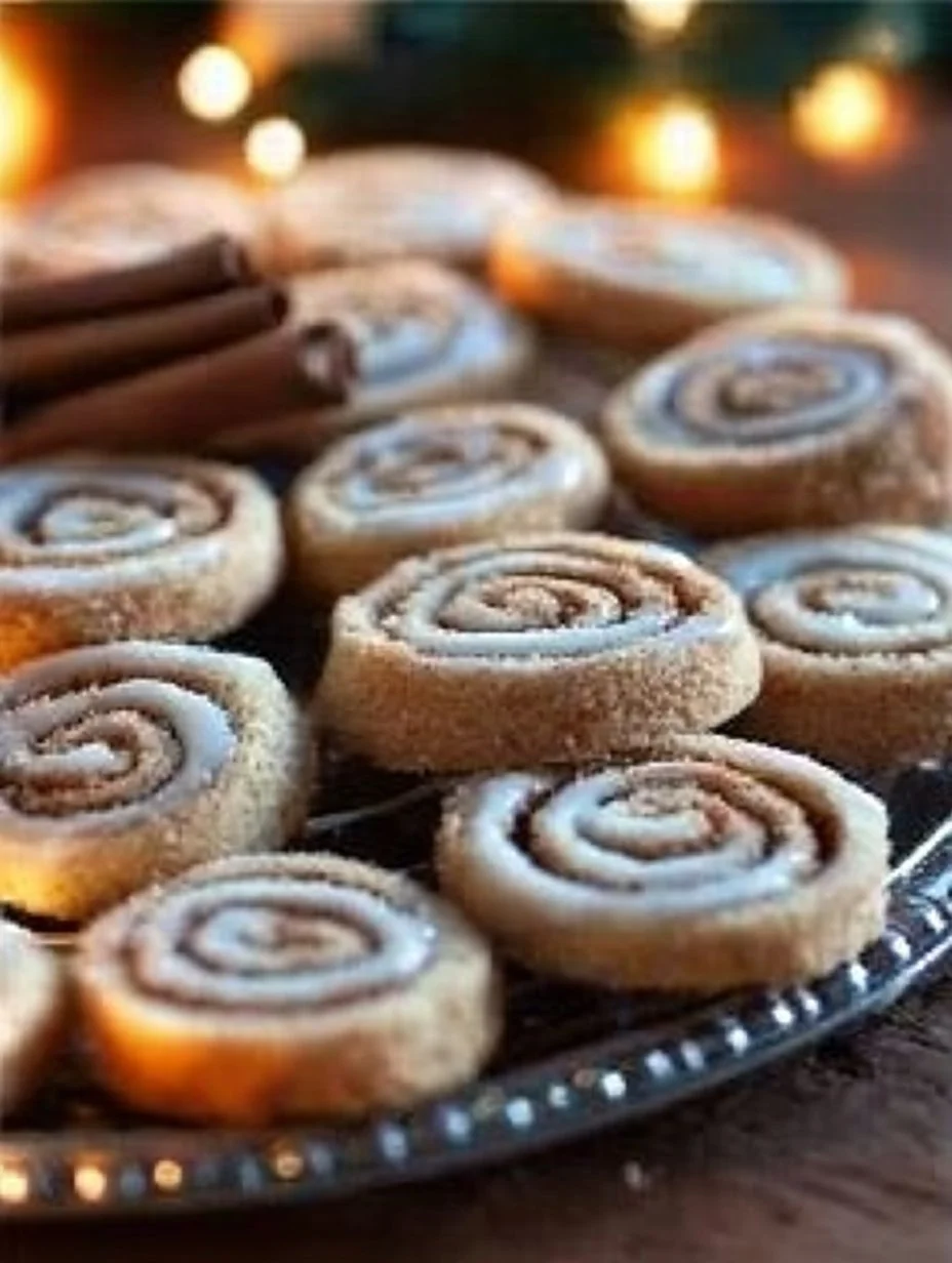 Zimtschneckenplätzchen auf einem Teller, frisch gebacken mit Zimt und Zucker