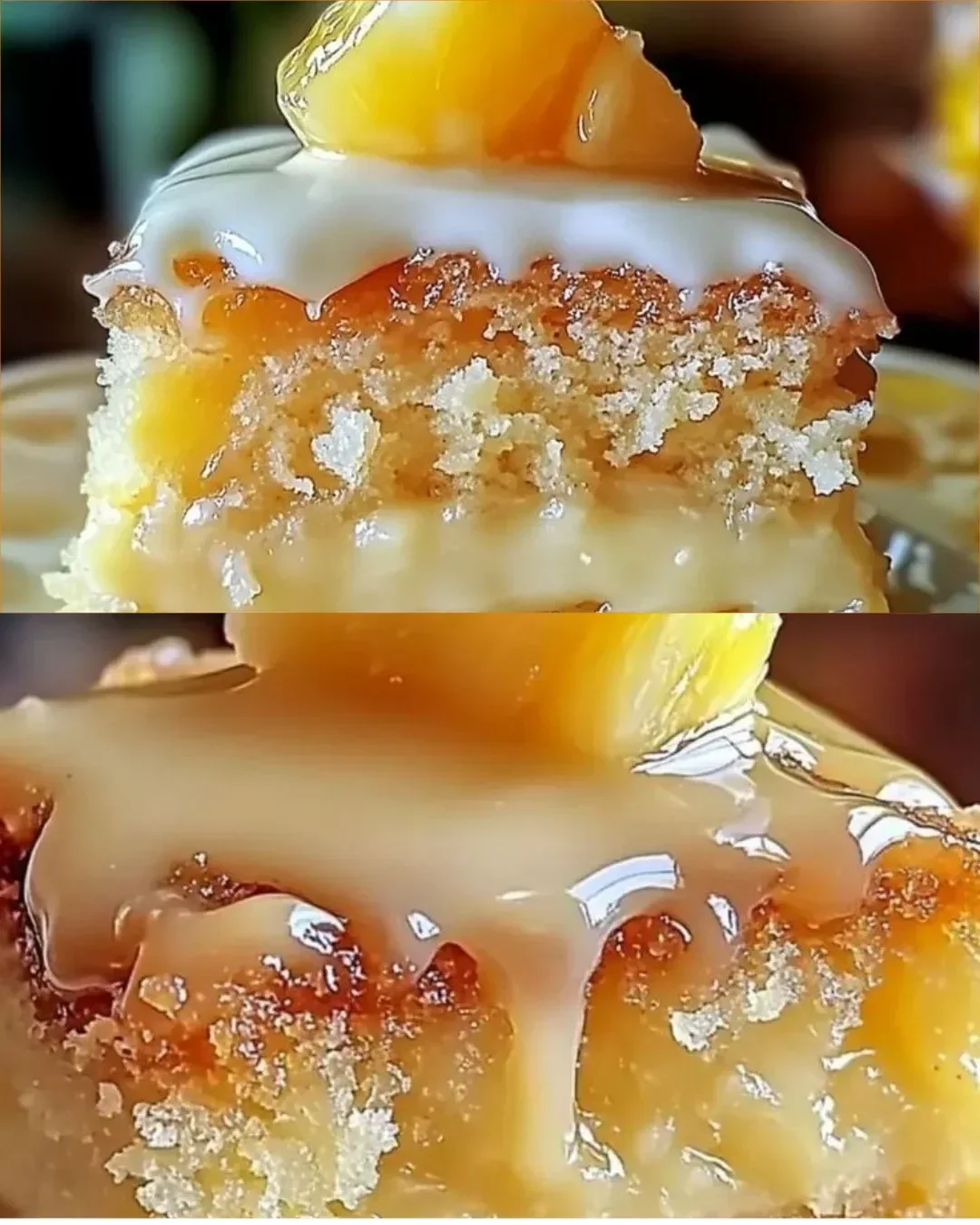 Ananas-Himmel-Kuchen auf einem Teller, dekoriert mit frischen Ananasscheiben