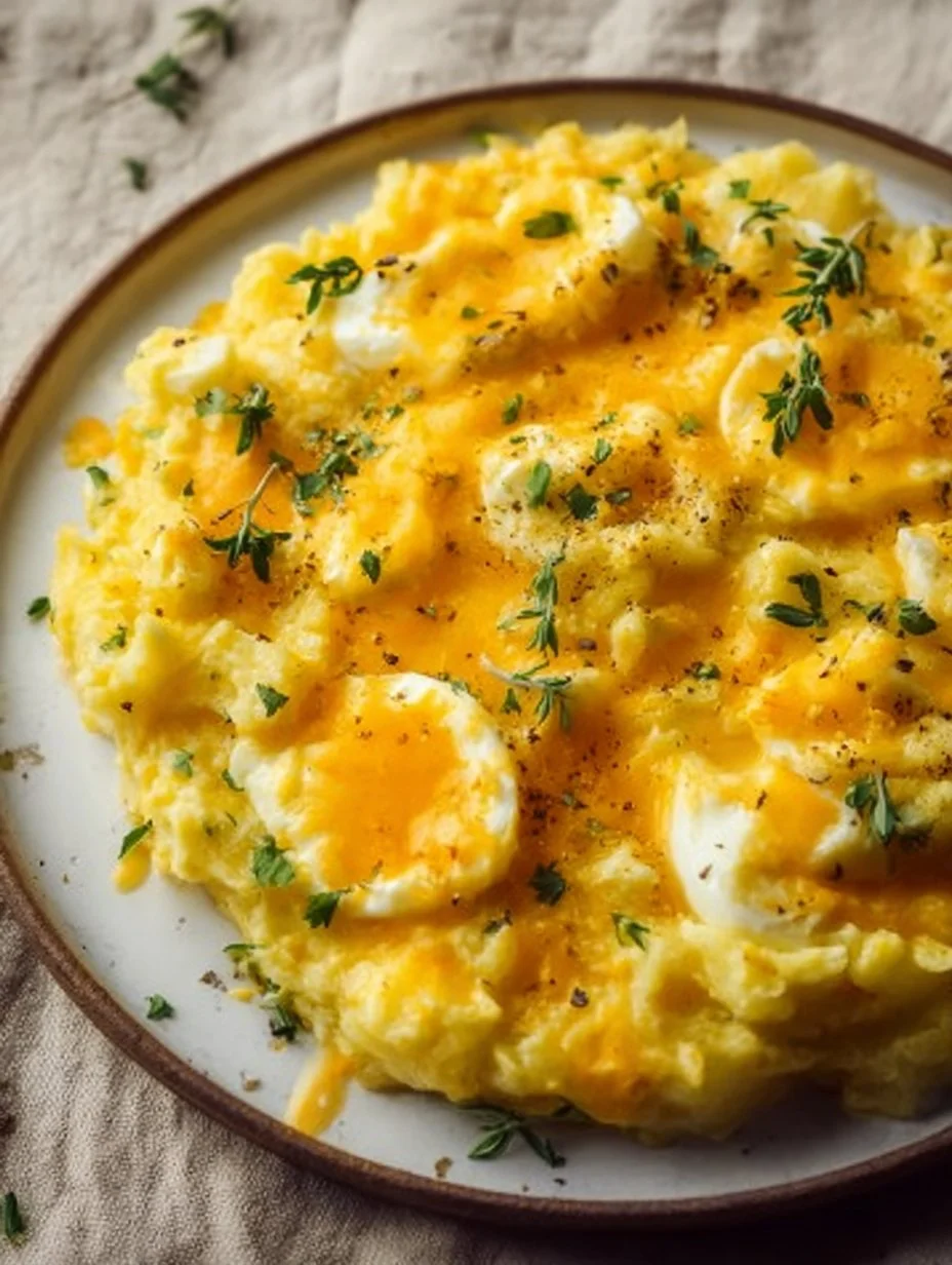 Leckerer Auflauf mit Eiern und Kartoffelpüree in cremiger Bechamelsauce