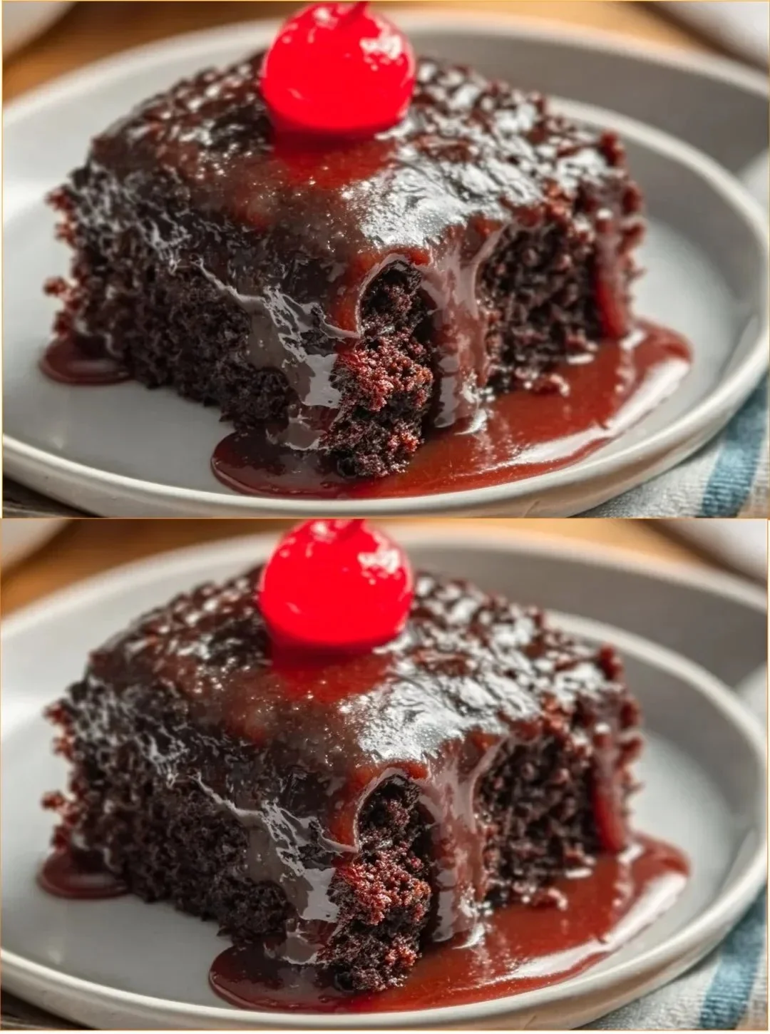 Schmackhafter Cola Kuchen auf einem Teller, dekoriert mit Schokoladenguss