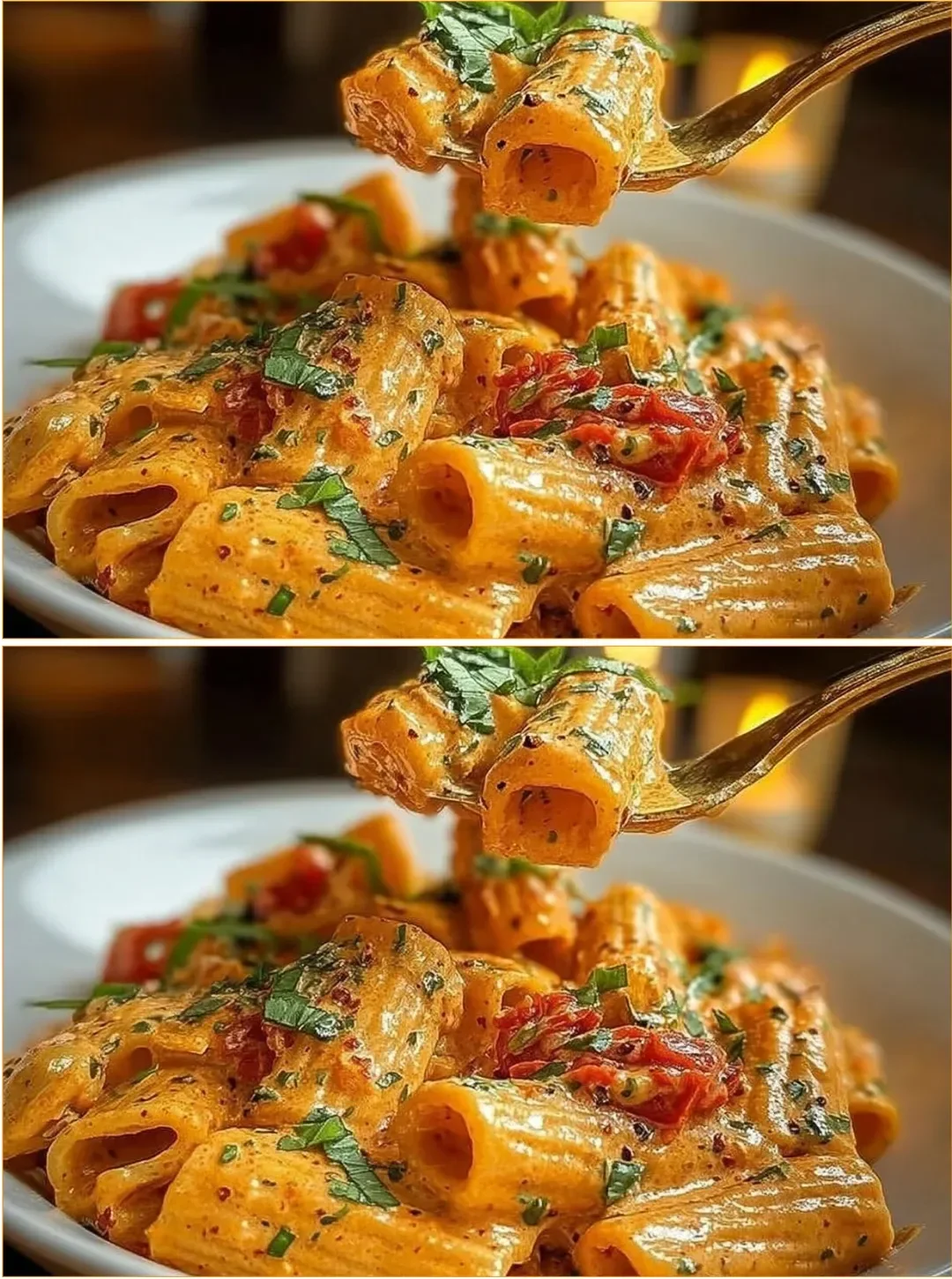 Cremige Tomaten-Knoblauch-Pasta mit frischen Kräutern und Parmesan