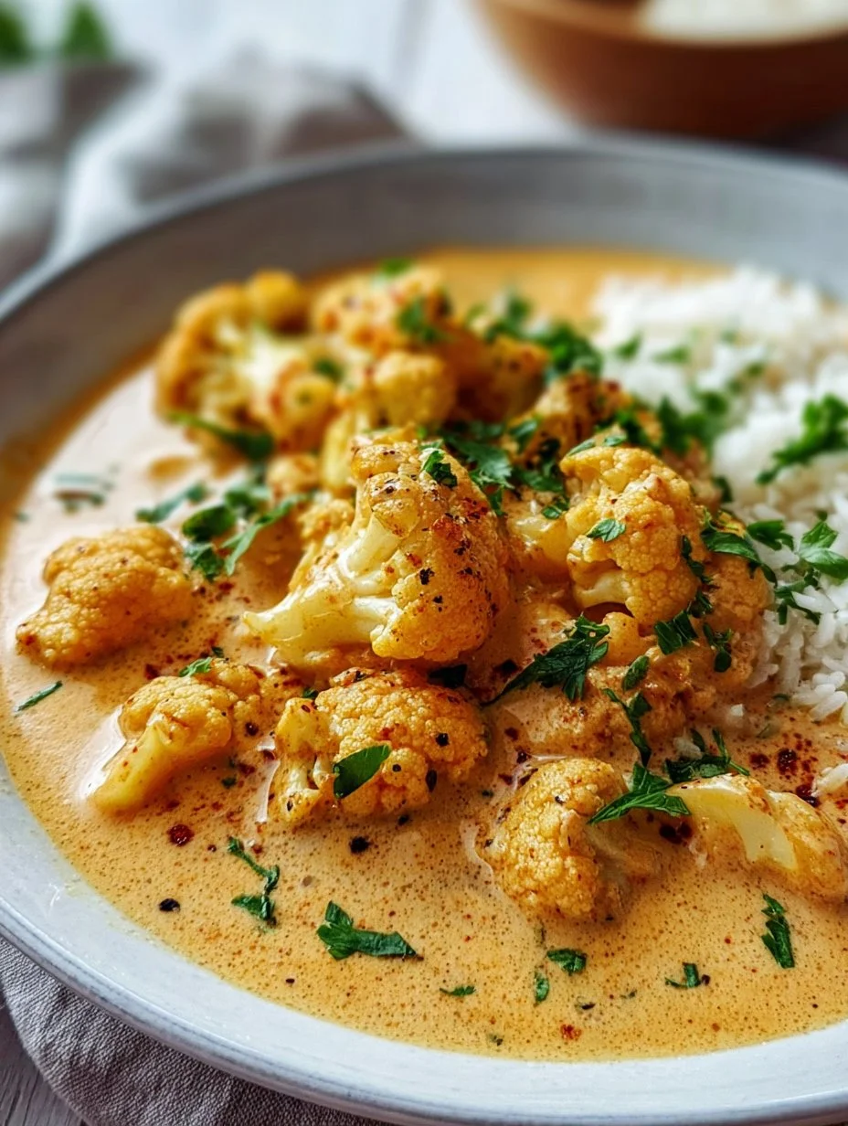 Cremiger Blumenkohl-Curry frisch aus dem Backofen serviert